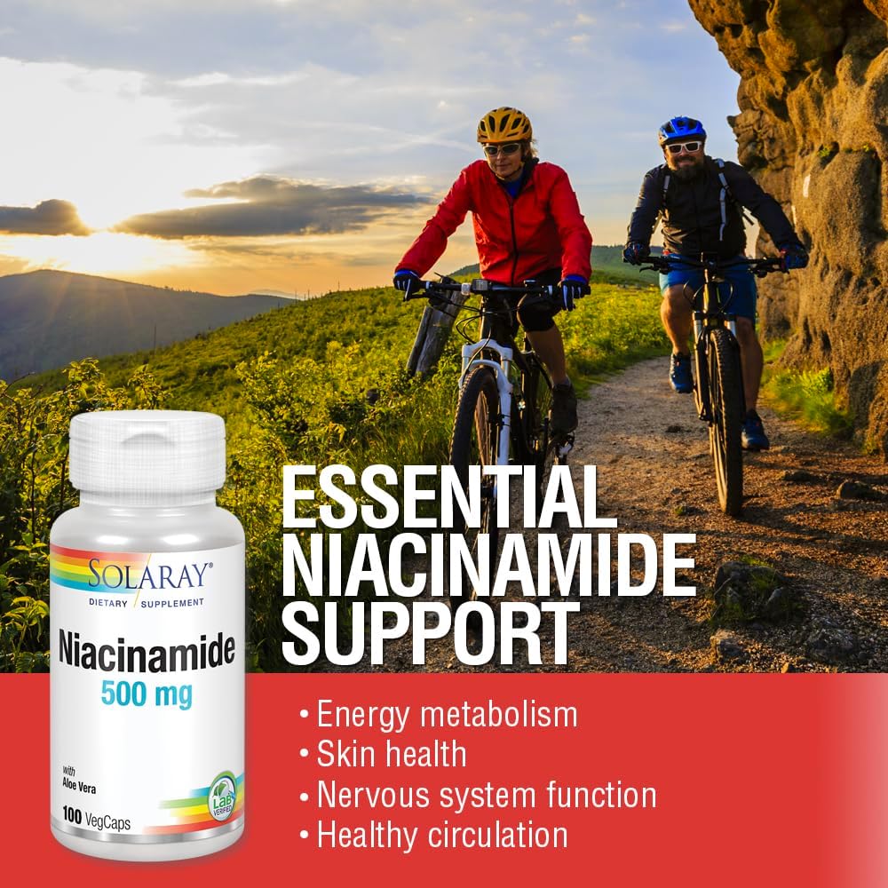 SOLARAY Niacinamide 500 mg - Vitamin B-3 for Energy, Nerve & Skin Health (100 Capsules)