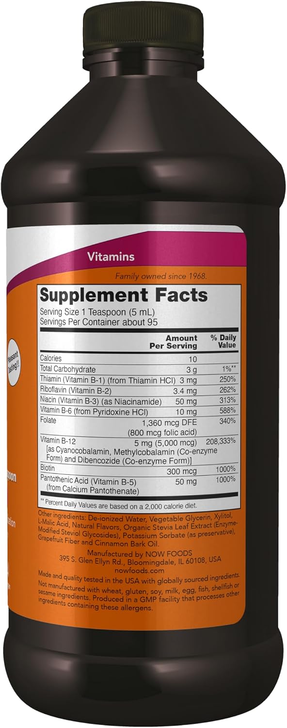 NOW Foods Ultra B-12 Liquid – 5,000 mcg B-12 with 800 mcg Folic Acid, 473 mL