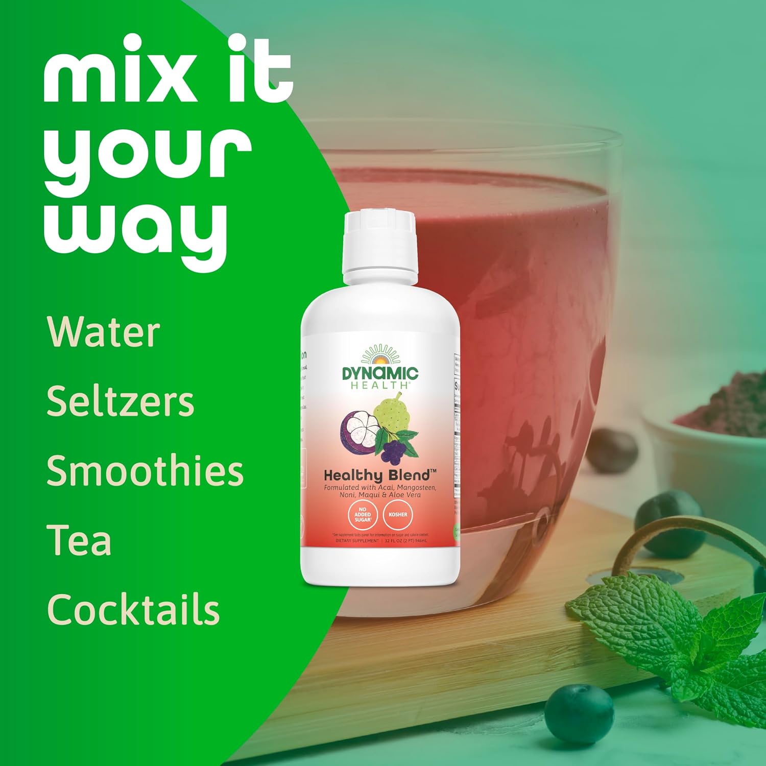 Dynamic Health Healthy Blend - Organic Superfruit Juice with Acai, Mangosteen, Noni, Maqui & Aloe Vera, 946 mL