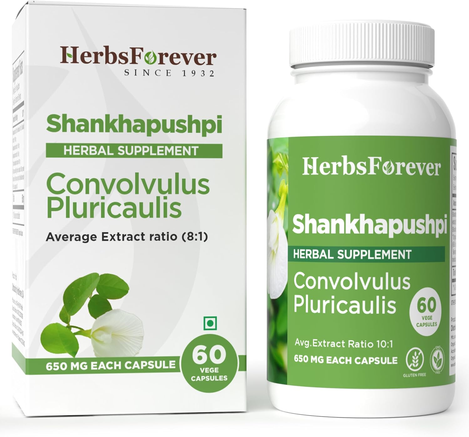 Herbsforever Shankhpushpi (Convolvulus pluricaulis) Extra-Strength Extract - Brain Tonic & Cognitive Focus - 60 Veg Capsules