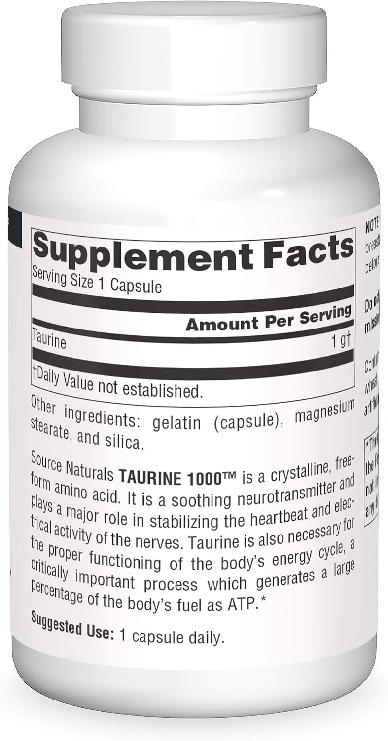 Source Naturals Taurine 1000 mg – Calming Neurotransmitter Support, 240 Capsules