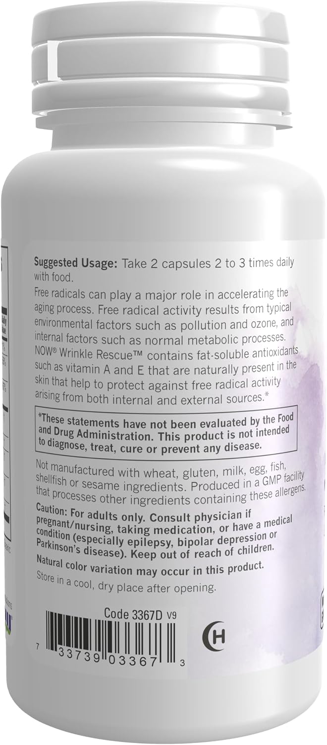 NOW Foods Solutions Wrinkle Rescue Capsules – Targeted Blend with Vitamins A, C and E