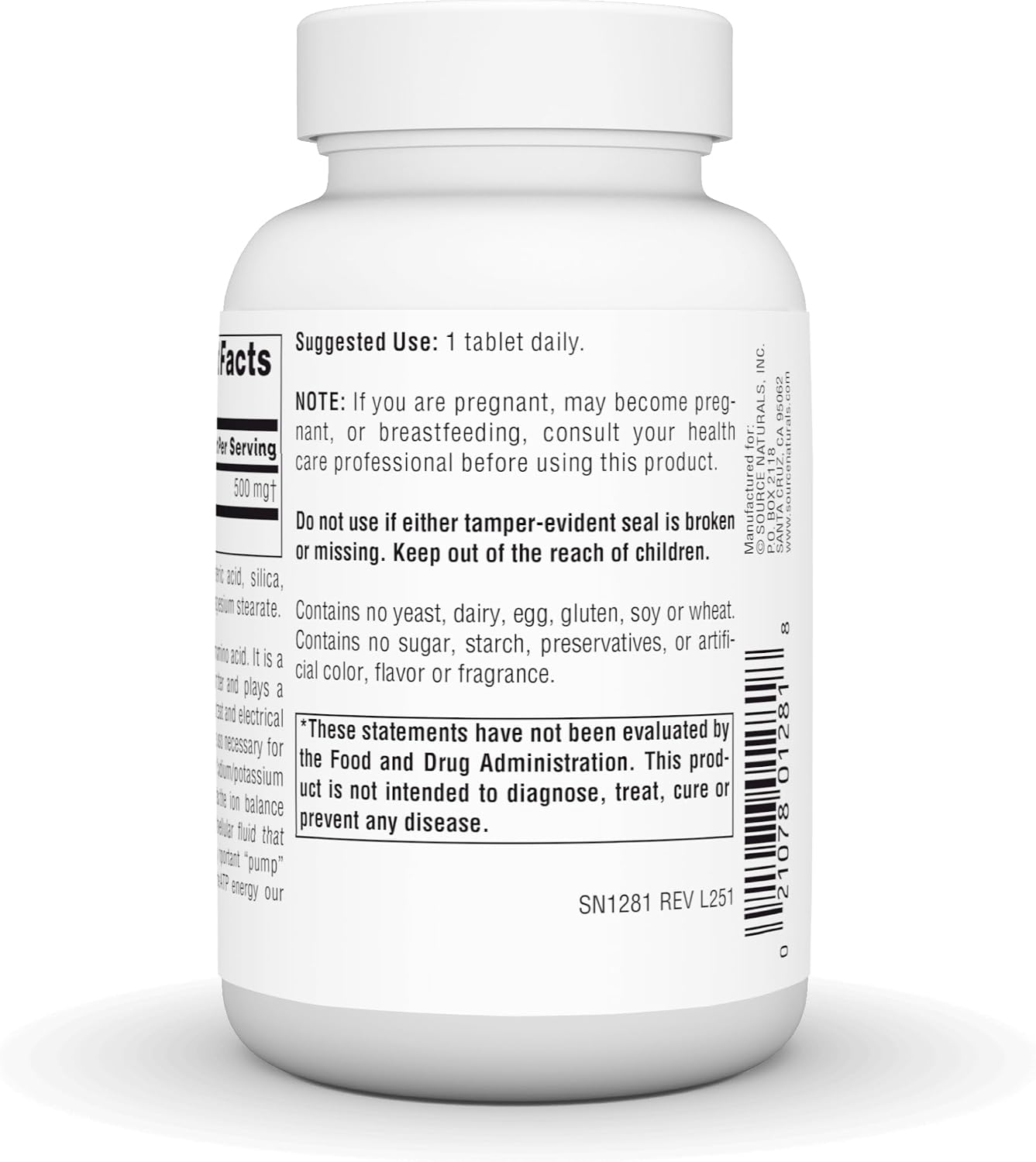 Source Naturals Taurine, Calming Neurotransmitter* 500 mg – 120 Tablets