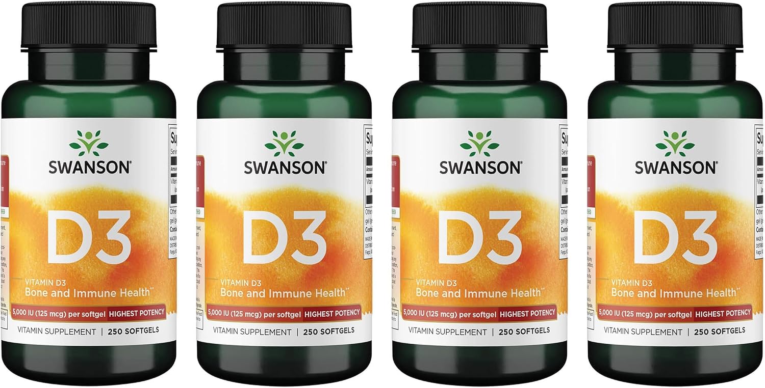 Swanson Vitamin D3 5,000 IU (125 mcg) – 250 Softgels