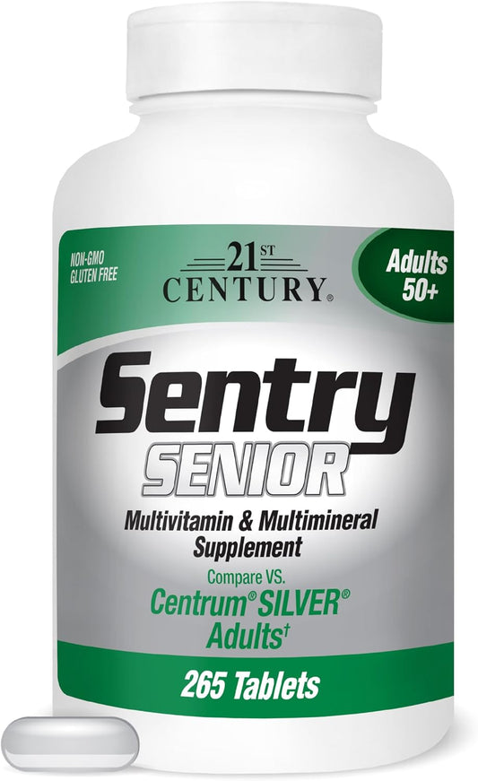21st Century Sentry Senior Multivitamin for Adults 50+ – Heart, Eye & Bone Health Support, Non-GMO, Gluten-Free, 265 Tablets