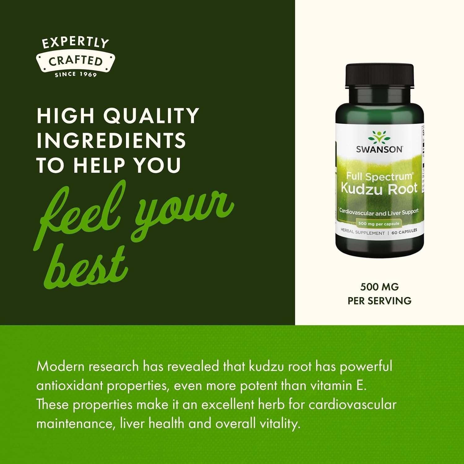 Swanson Full Spectrum Kudzu Root - Herbal Supplement Supporting Heart Health & Liver Health - May Support Healthy Blood Pressure & Cholesterol Levels - (60 Capsules, 500mg Each)