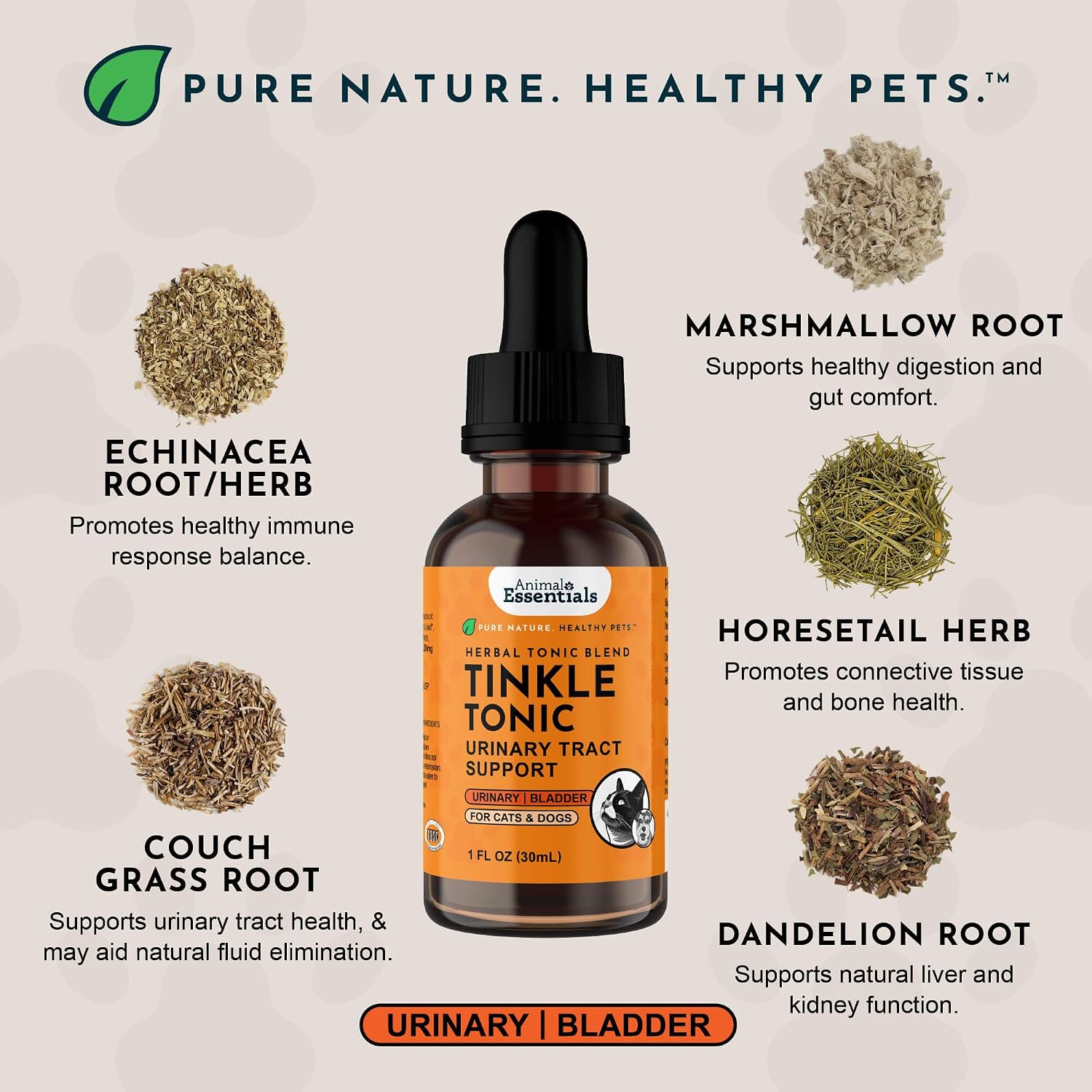 Animal Essentials Tinkle Tonic - Dog & Cat Urinary Tract Support, Kidney Supplement, Supports Urinary Tract, Bladder Health for Pets, with Marshmallow - 30 ml