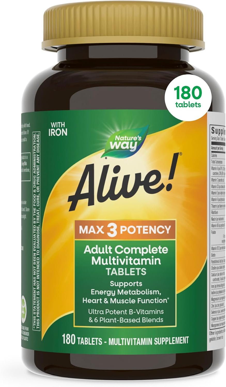 Nature's Way Alive! Max3 Potency Daily Multivitamin with Iron for Women & Men