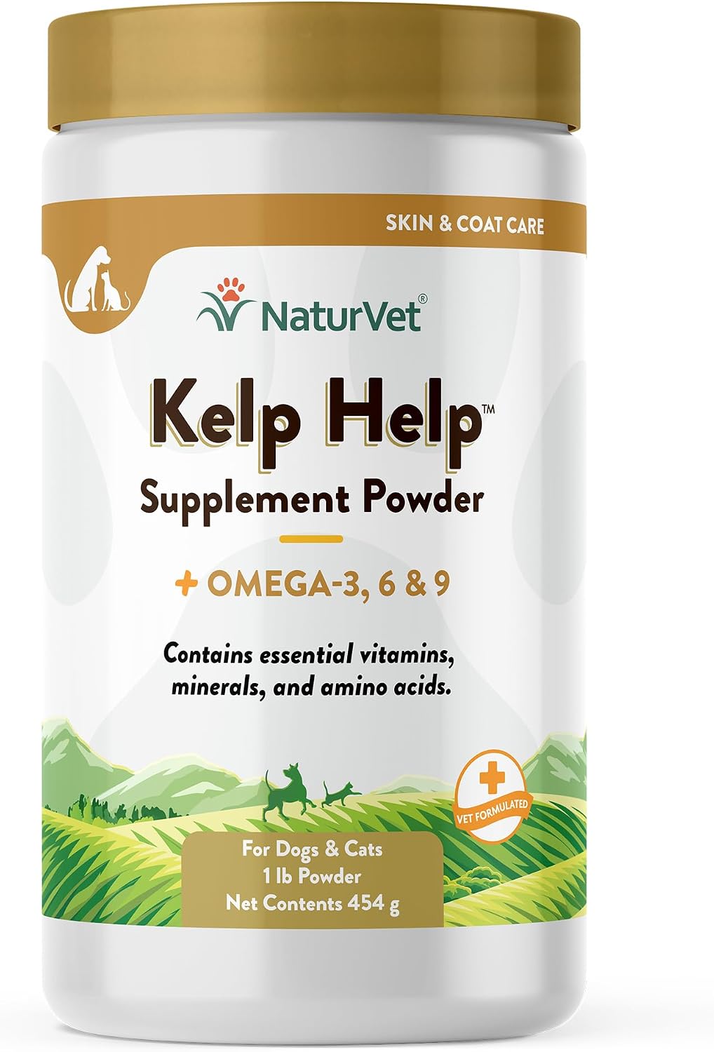 NaturVet Kelp Help Plus Omegas Skin and Coat Supplement for Dogs & Cats – Powder, 454 g