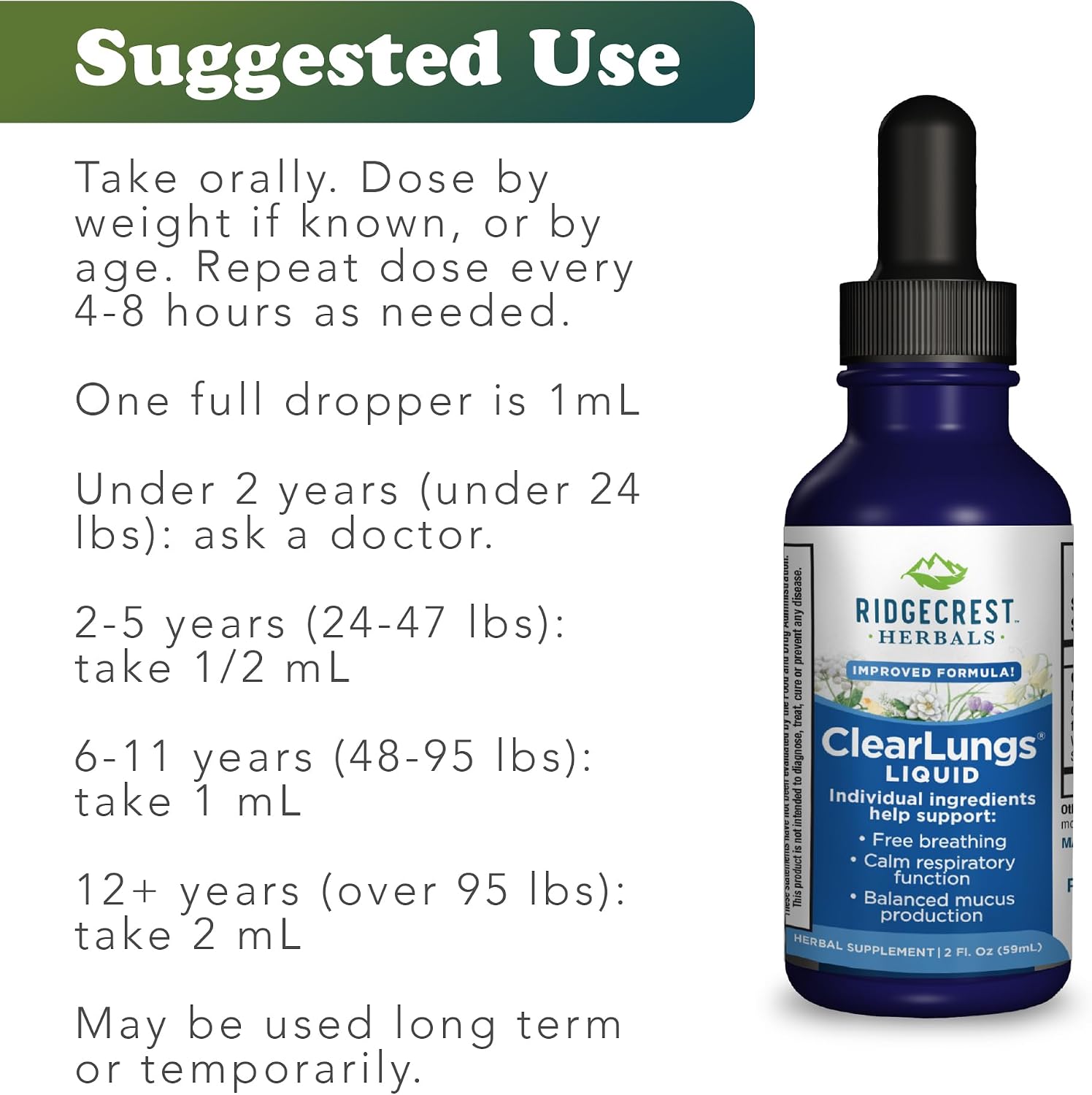 Ridgecrest Herbals ClearLungs Liquid Herbal Supplement, Orange Flavour, 2 fl oz (59 mL)