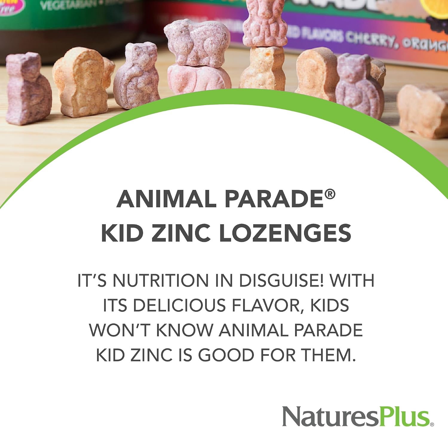NaturesPlus Animal Parade KidZinc - Organically Chelated Zinc - Tangerine Flavour - 90 Animal-Shaped Lozenges