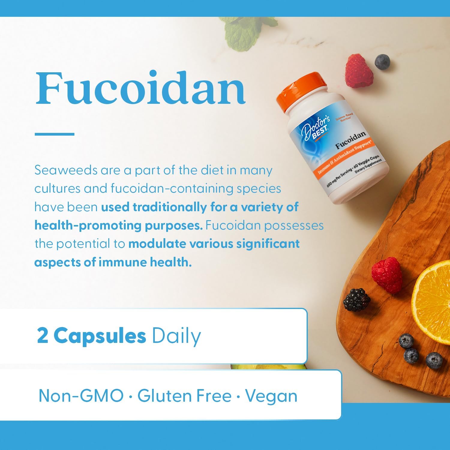 Doctor's Best Fucoidan Supplement for Immune Health & Antioxidant Support – 600mg, 60 Veg Caps
