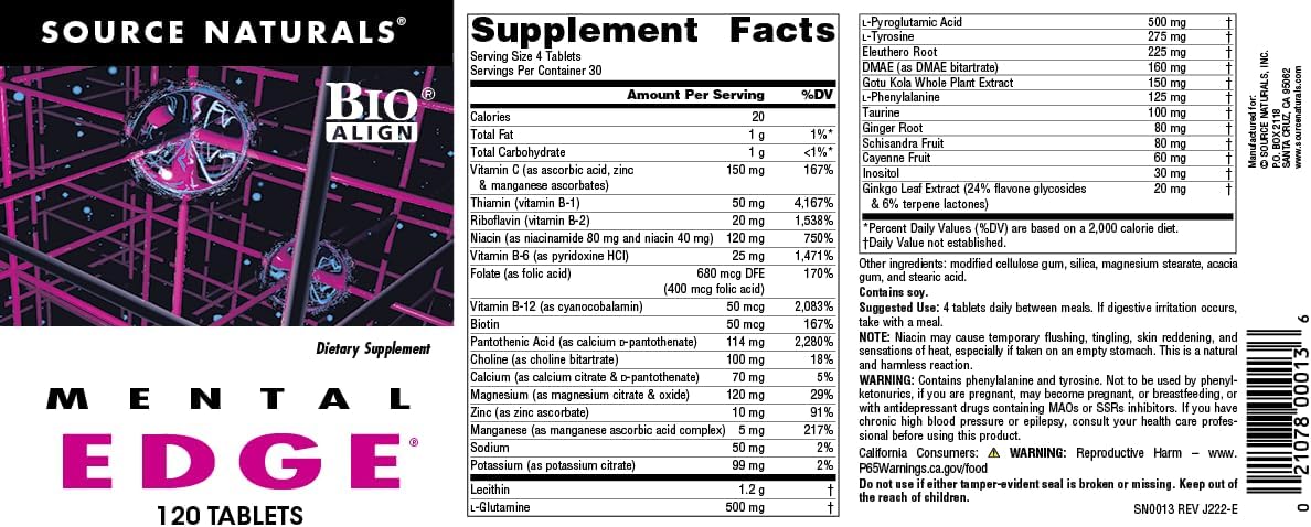 Source Naturals Mental Edge, Brain Boosting Supplement, 120 Tablets