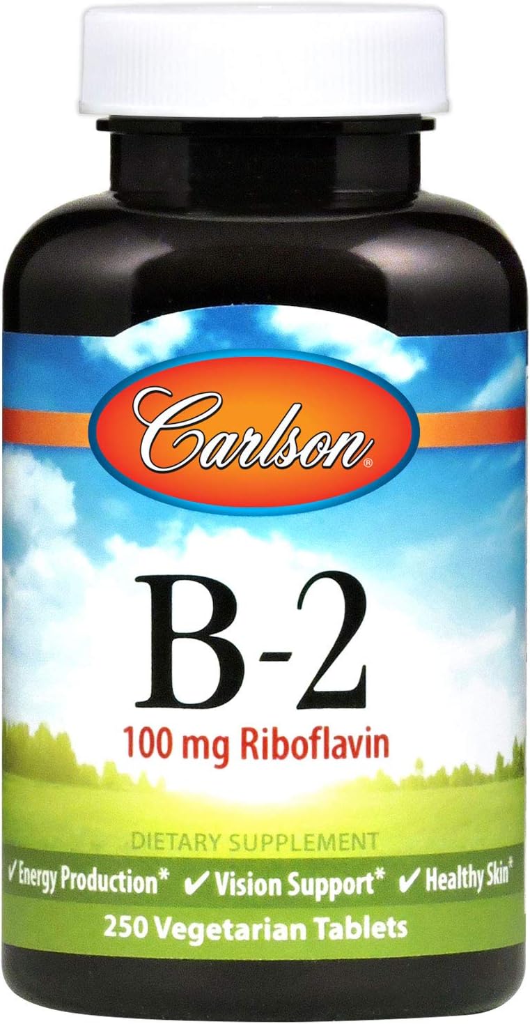 Carlson - B-2, 100 mg Riboflavin, Energy Metabolism, Vision Health & Skin Maintenance, 250 Vegetarian Tablets