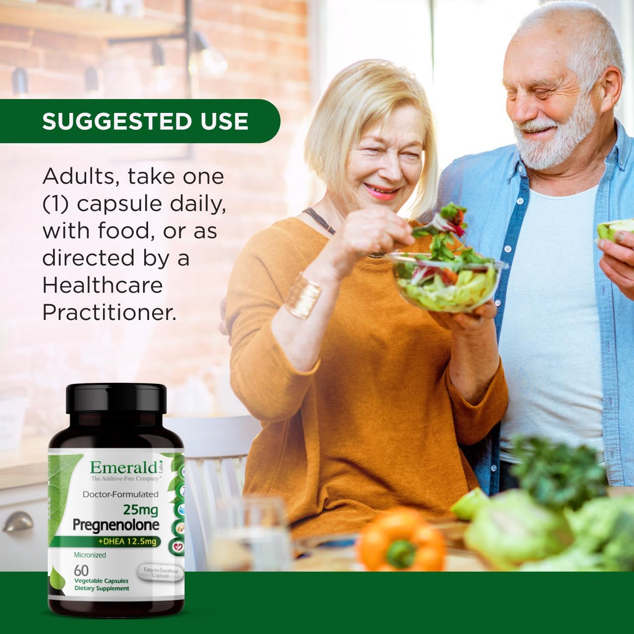EMERALD LABS Pregnenolone 50mg with DHEA 25mg – Premium Wellness Supplement to Support Cognitive Health, Immune Response & Hormone Balance – Gluten-Free – 60 Vegetable Capsules (30-Day Supply)