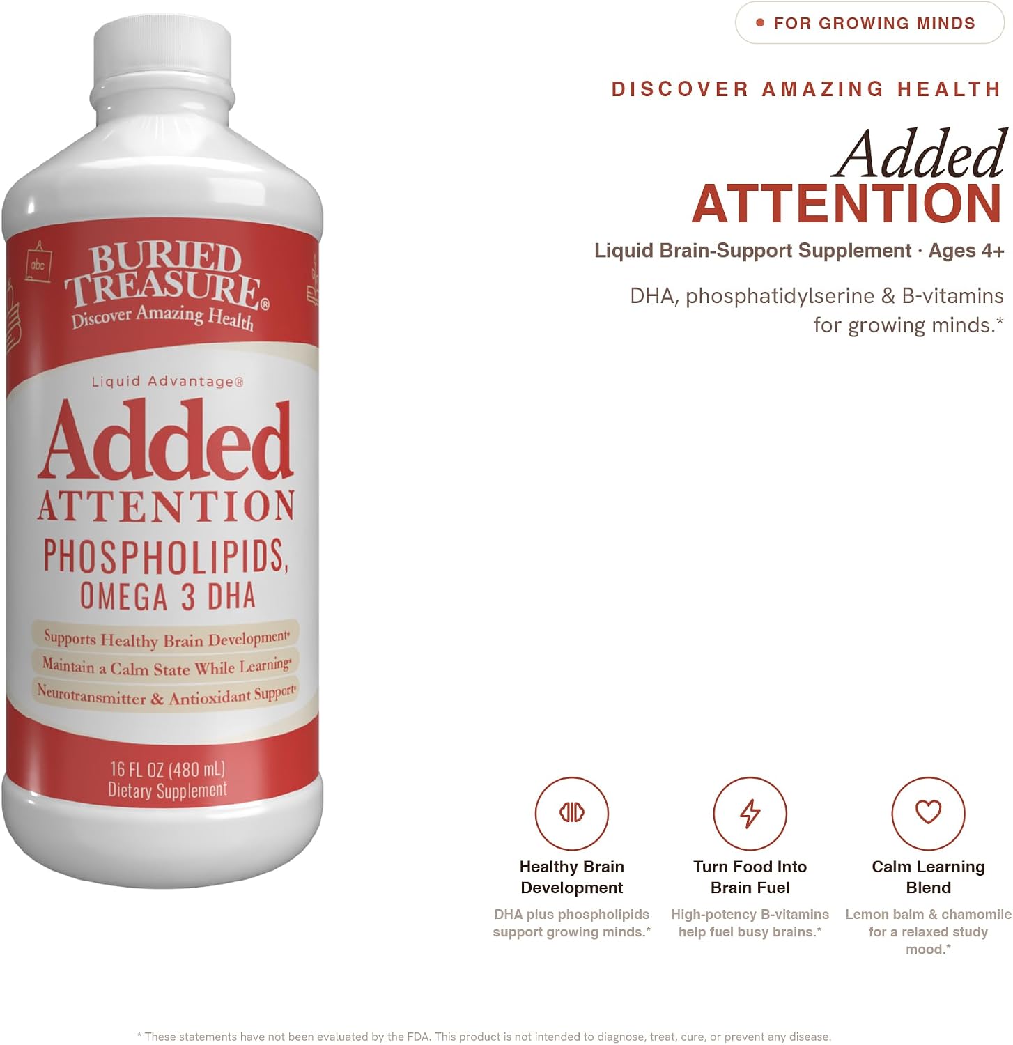 Buried Treasure Added Attention – Children's Learning Support with GABA, DHA, Vitamin B Complex & Herbal Blend