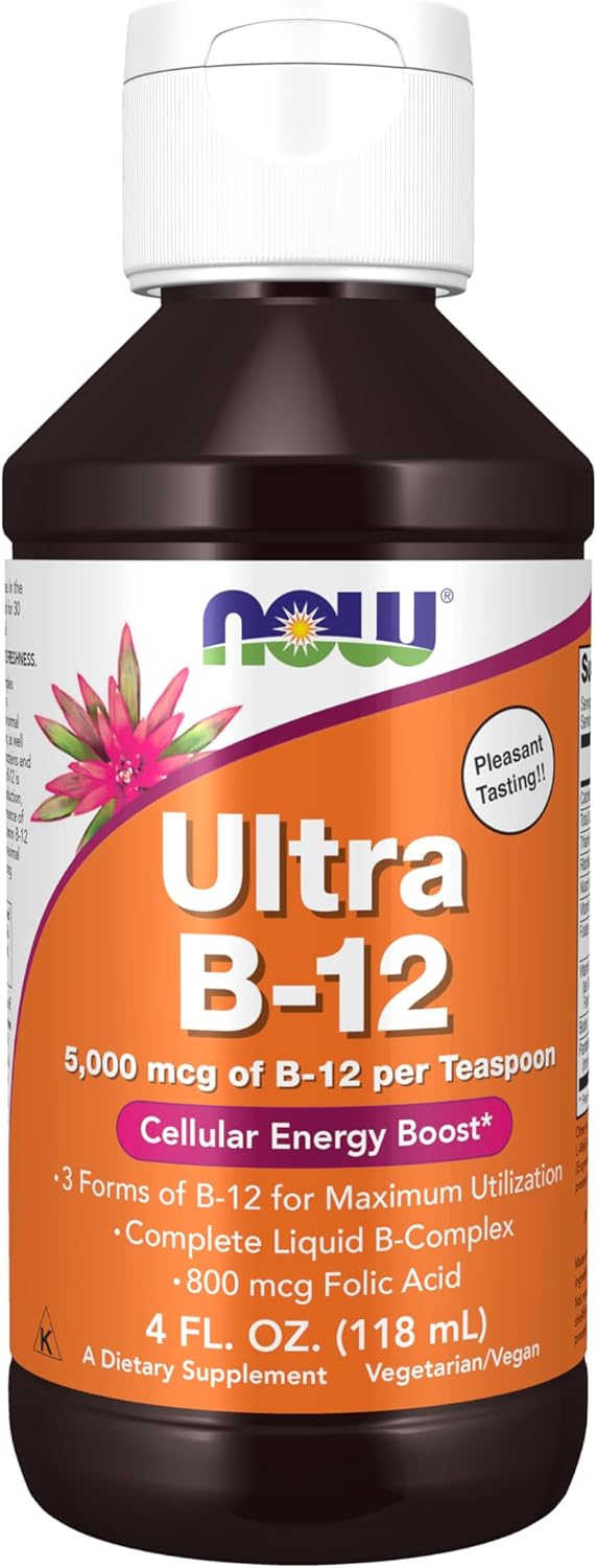 NOW Foods Ultra B-12 Liquid – 5000 mcg B12 with 800 mcg Folic Acid, 4 oz