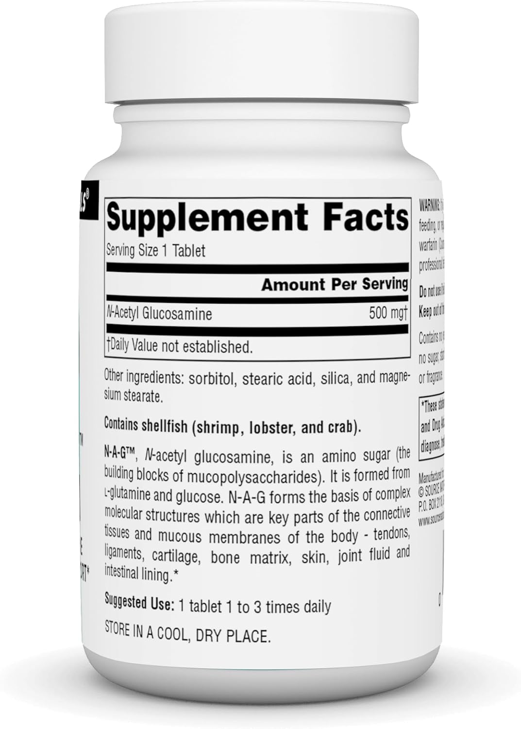 Source Naturals N-A-G (N-Acetyl Glucosamine) – 500 mg – 60 Tablets – Joint & Digestive Support