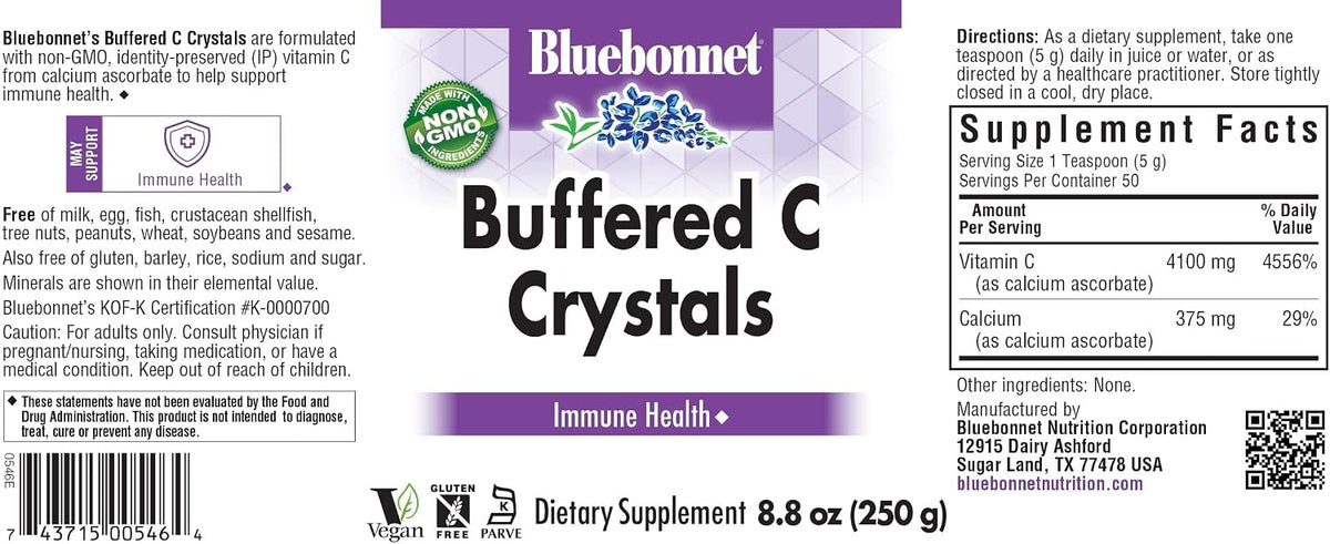 Bluebonnet Nutrition Buffered C Crystals - Buffered Vitamin C Powder, 250 g - görsel 2