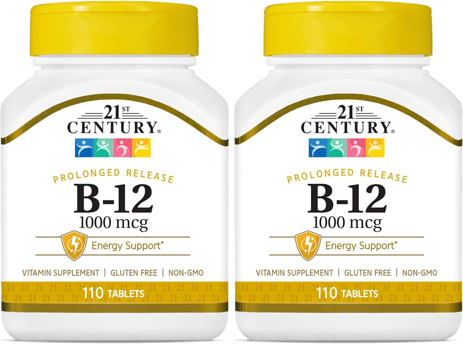 21st Century B12 1000 mcg Prolonged Release Tablets, Cyanocobalamin for Energy and Nerve Support, Gluten Free, 110 Count for Adults