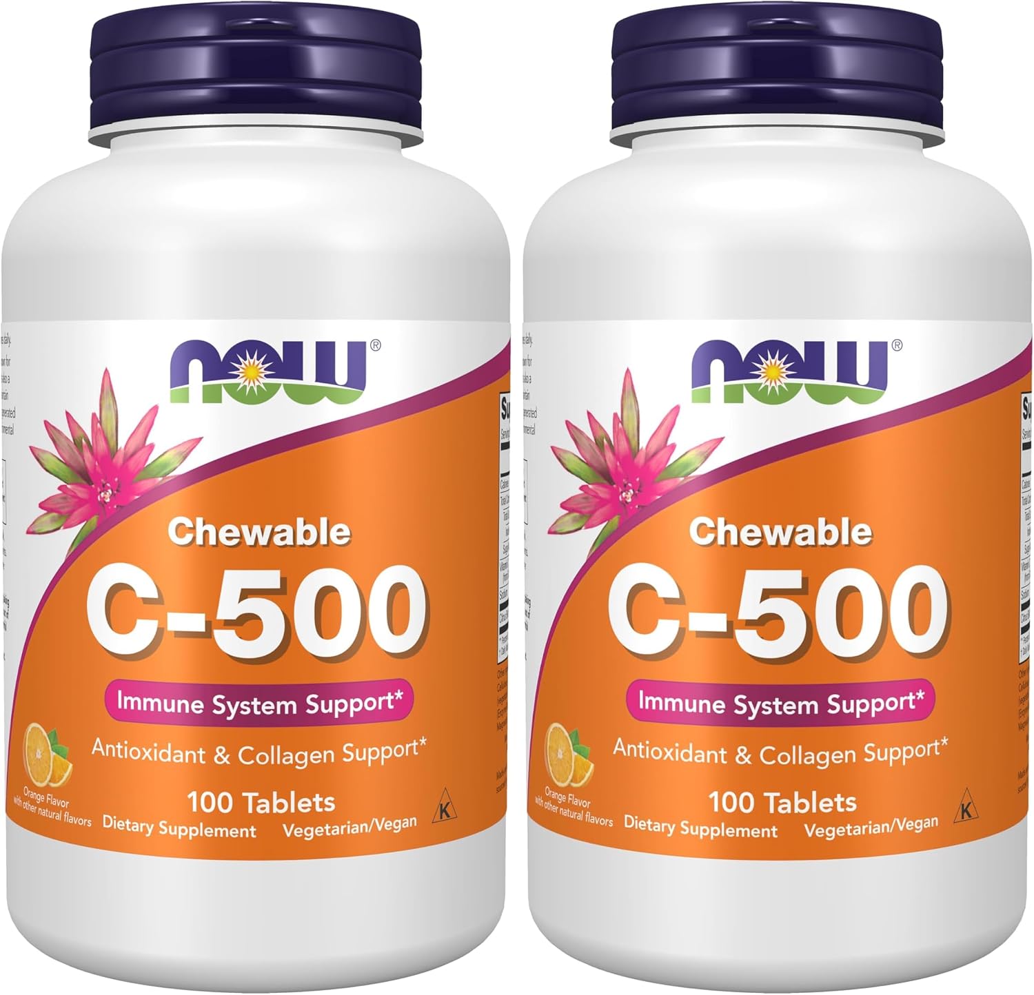 NOW Foods Vitamin C-500 Chewable Lozenges, Orange Juice Flavour, 100 Count