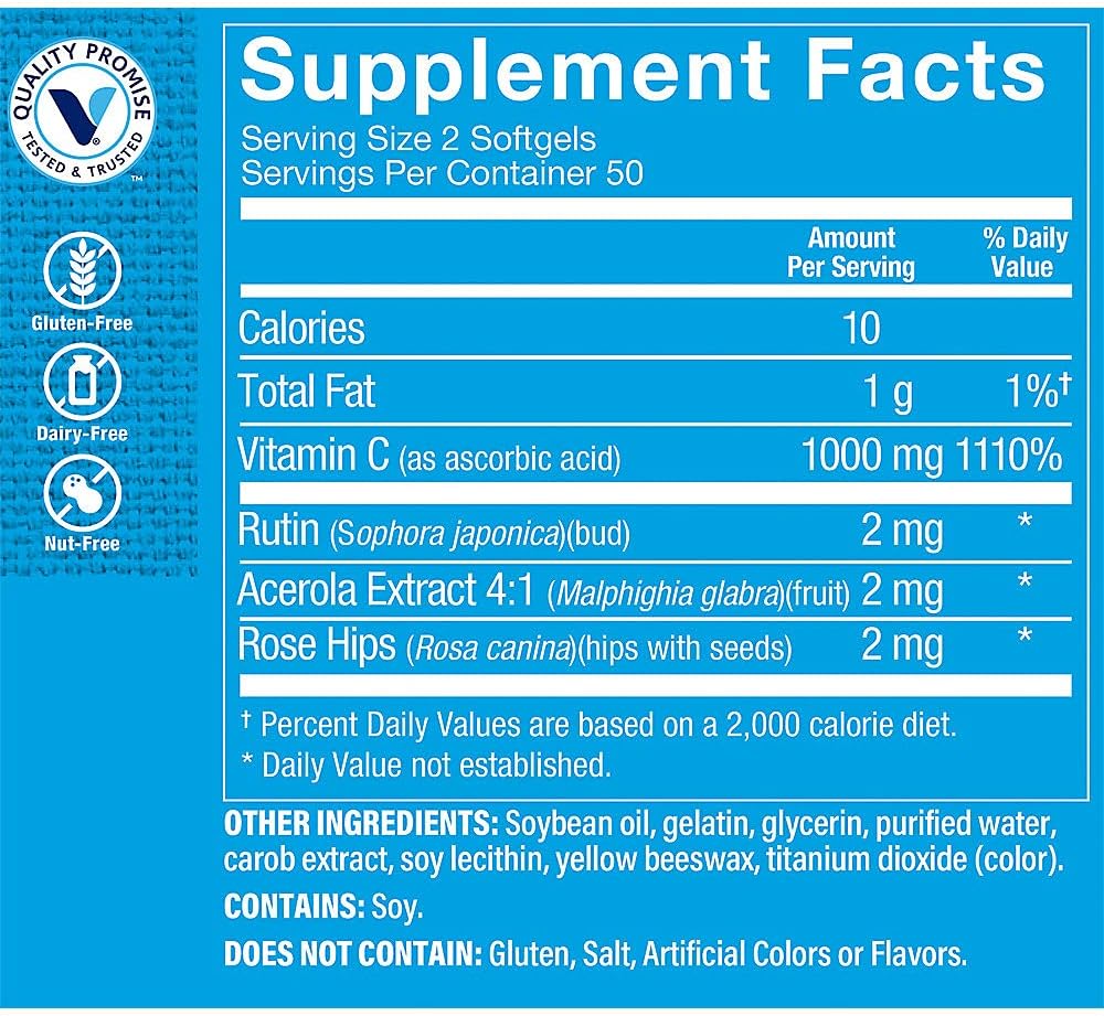 Vitamin C 1,000mg Softgels – Immune Support, Antioxidant & Collagen Formation