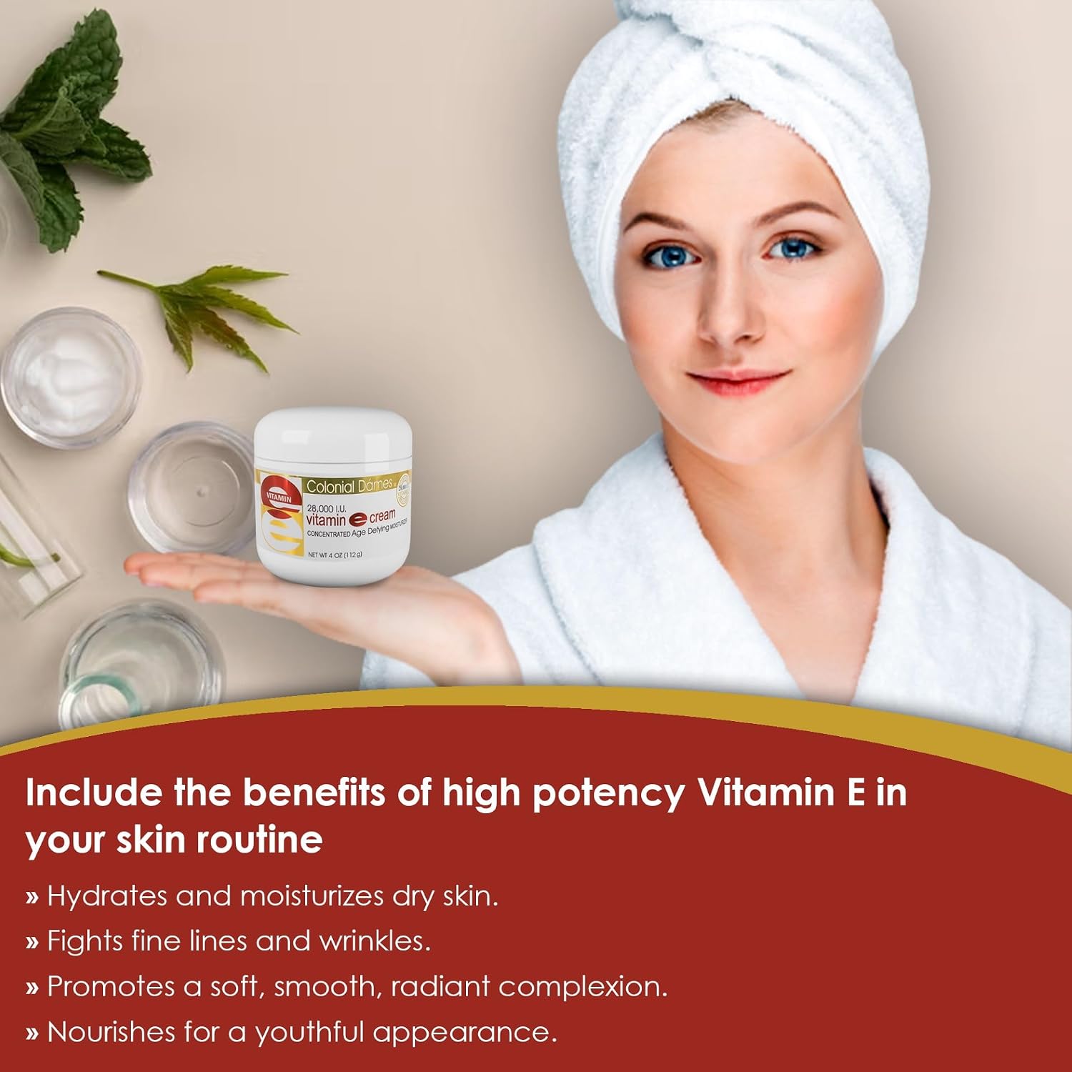 Colonial Dames Concentrated Vitamin E Moisturising Cream - 28,000 I.U. for Dry Skin & Fine Lines