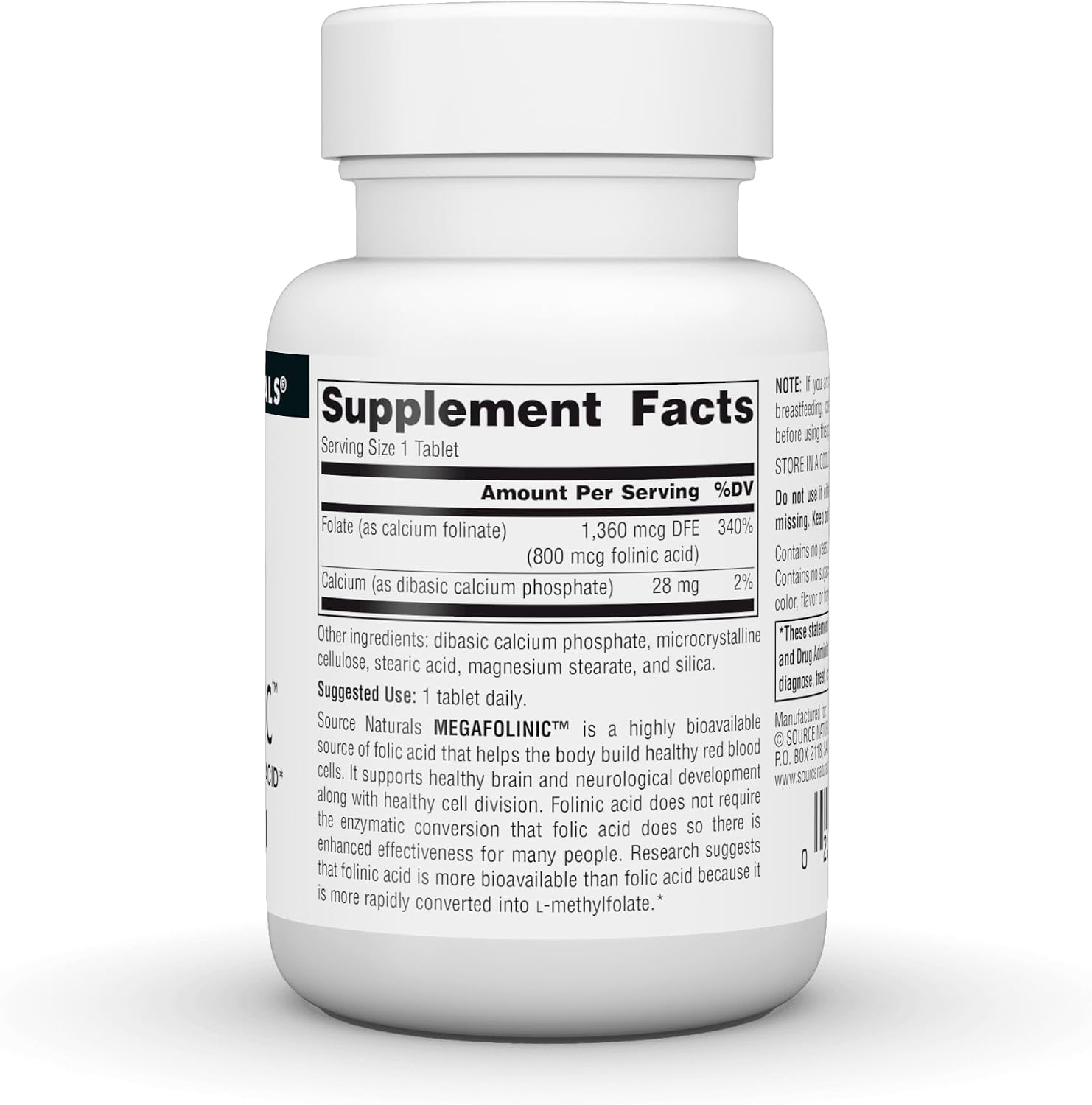Source Naturals MegaFolinic - Bioactive Folic Acid 800 mcg, 120 Tablets