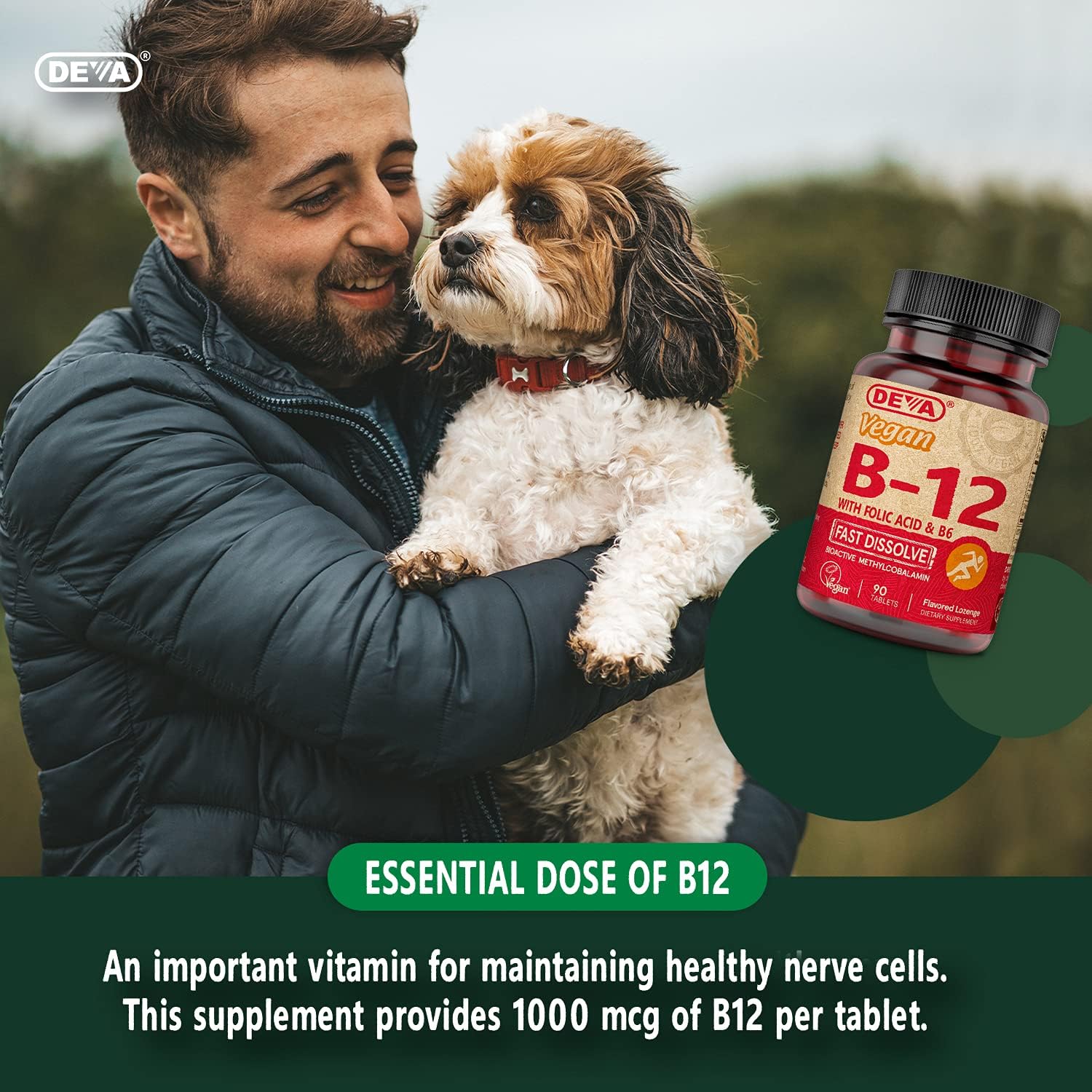 Deva Vegan Vitamin B12 Fast Dissolving Supplement – 1000 mcg Methylcobalamin, Folic Acid, B6 – Lemon Flavour – 90 Tablets