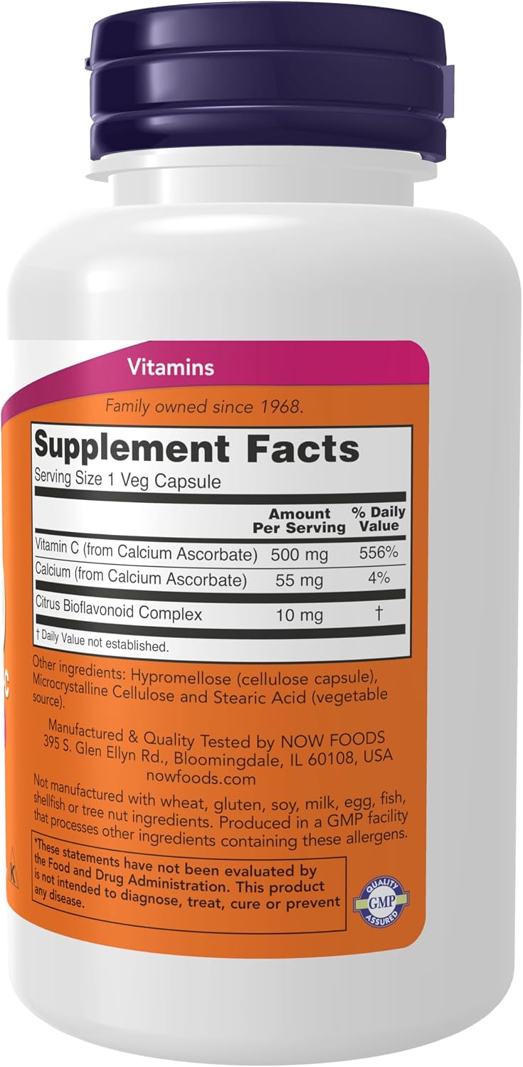 NOW Foods Vitamin C-500 Calcium Ascorbate – Buffered Vitamin C, 100 Veg Capsules