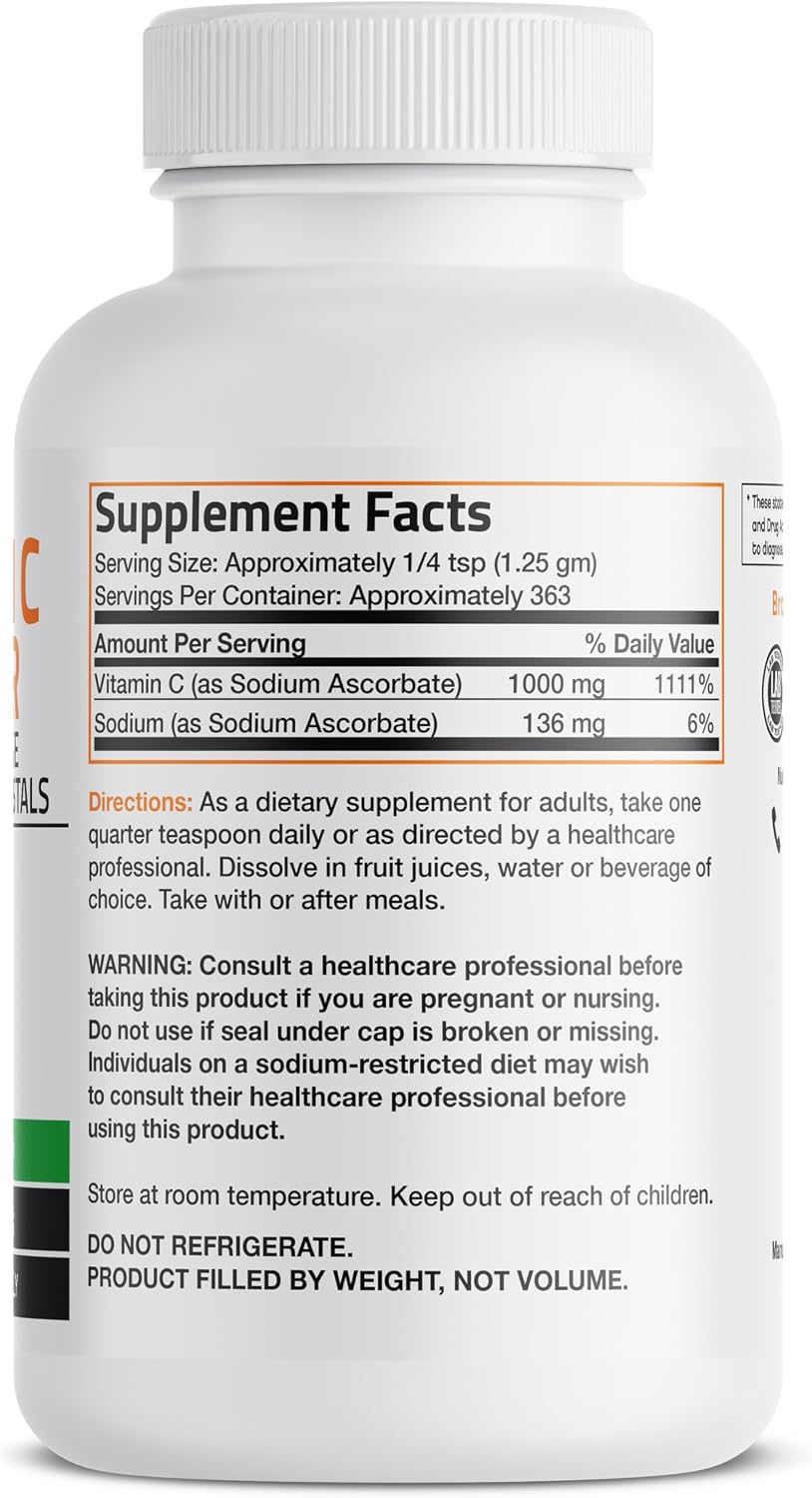 Bronson Non-Acidic Vitamin C Powder – Sodium Ascorbate, 1 lb (454 g)