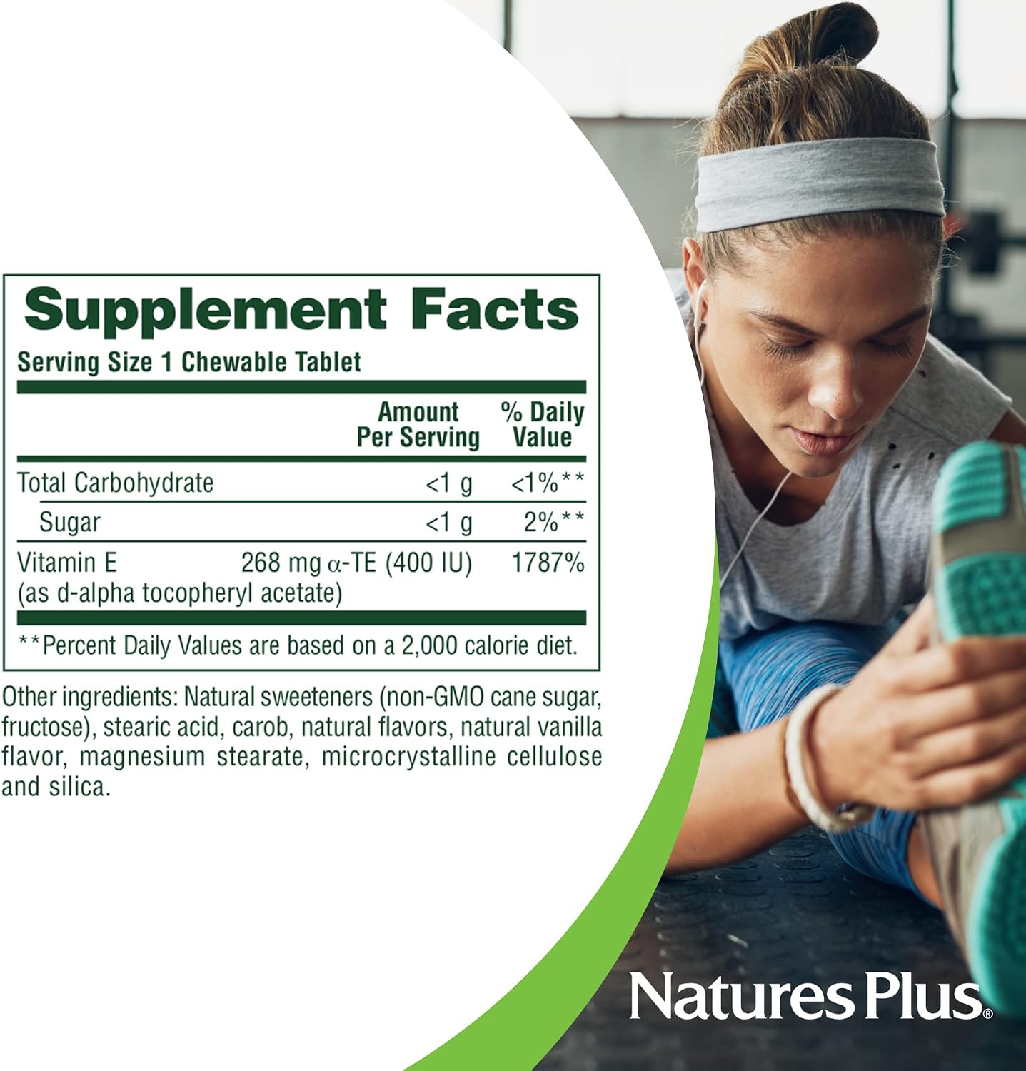 NaturesPlus Vitamin E 400 IU Chewable Tablets – Natural Carob Flavour – 90 Count