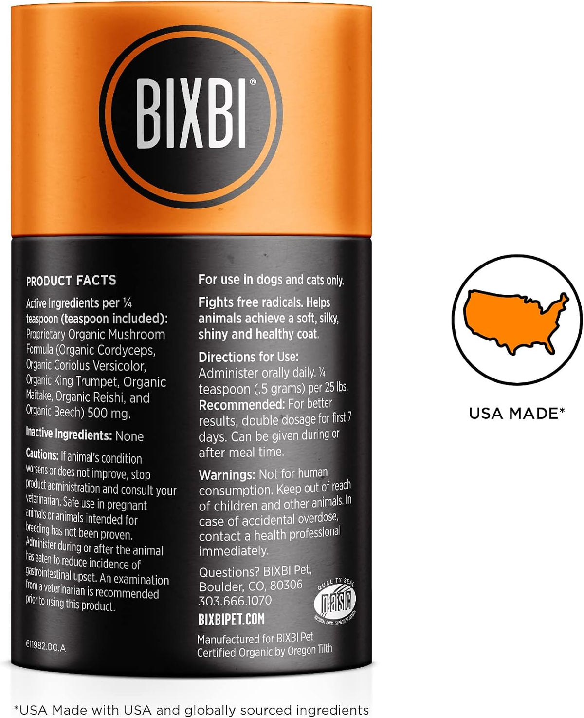BIXBI Dog & Cat Skin & Coat Support, 2.12 oz (60 g) - All Natural Organic Pet Superfood - Daily Mushroom Powder Supplement - görsel 2