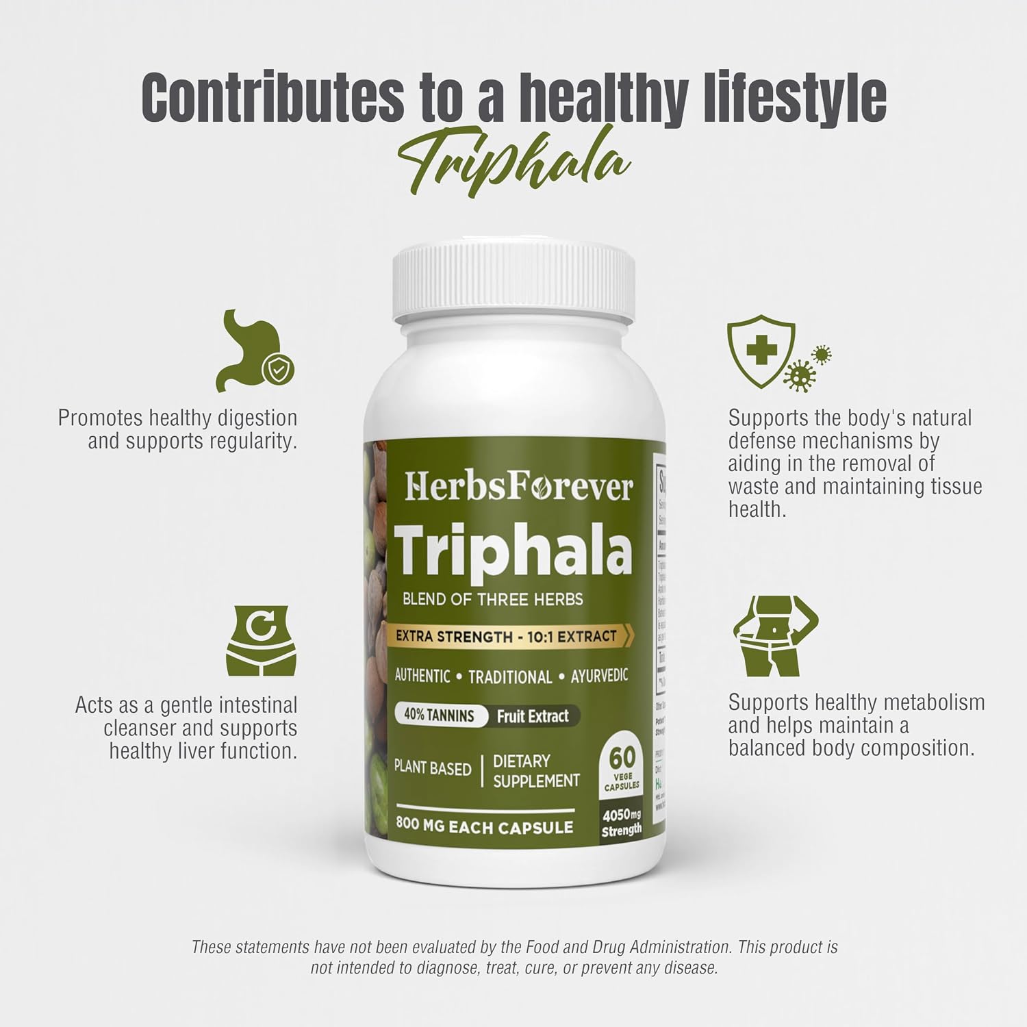 Herbsforever Triphala Capsules – 8:1 Extract (Amla, Haritaki, Bibhitaki) – 60 Vegetarian Capsules