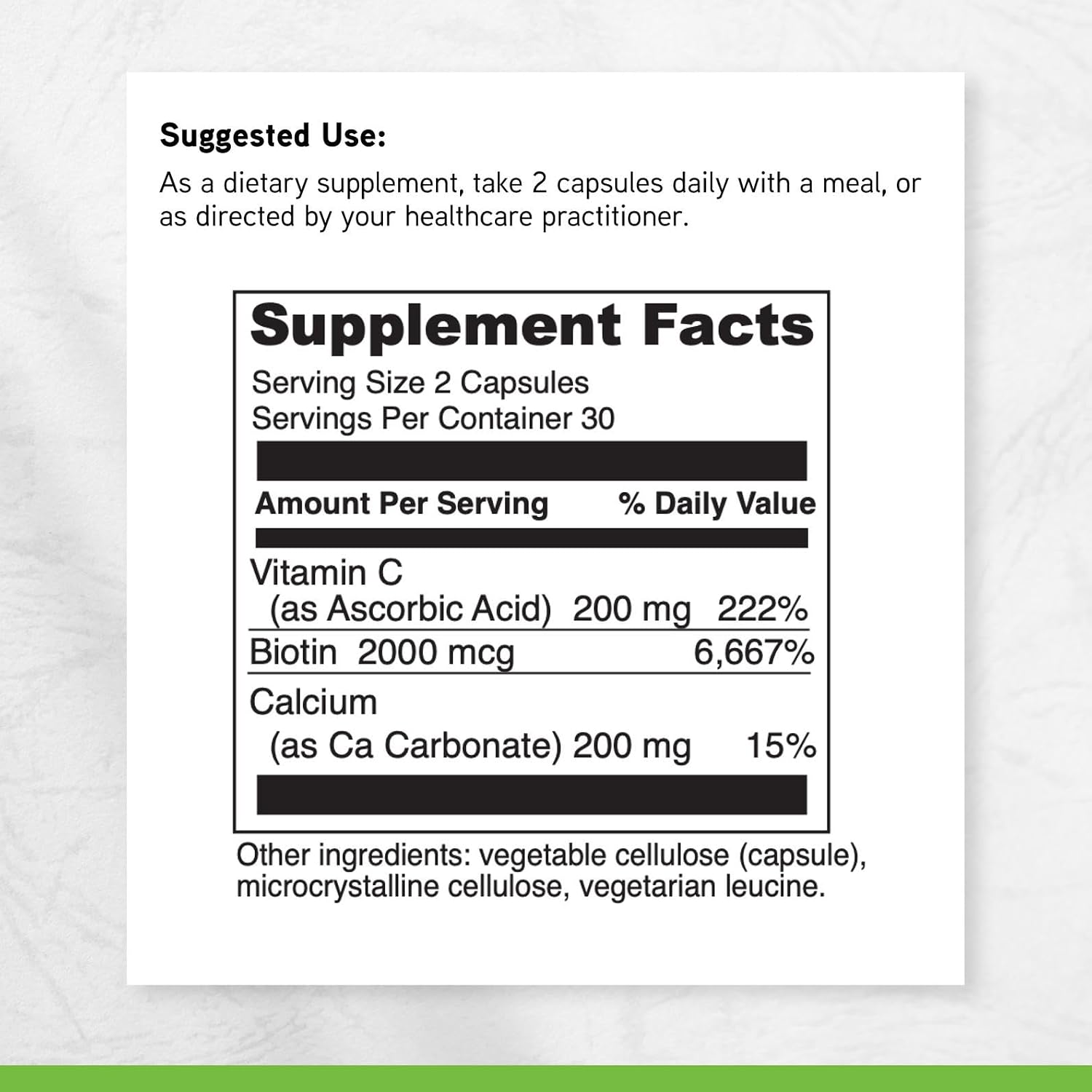 DAVINCI Labs Biotin – Supports Skin & Hair Health, Intestinal Flora Function* – Dietary Supplement with Vitamin C & Calcium as Ca Carbonate – Vegetarian – Gluten-Free – 60 Capsules