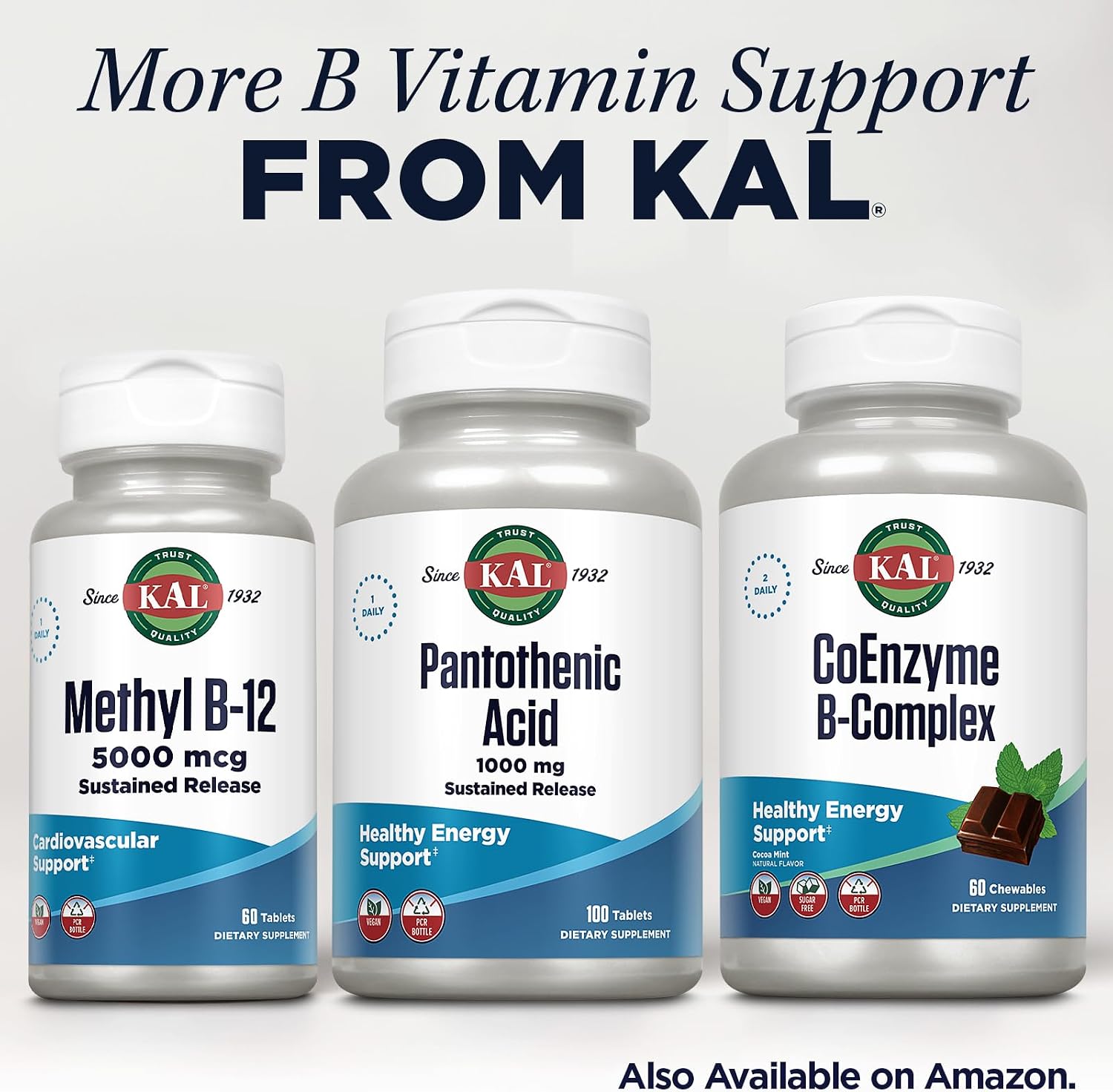 KAL Pantothenic Acid 1000 mg - Vitamin B5 Sustained Release Tablets, Vegan - 100 Tablets