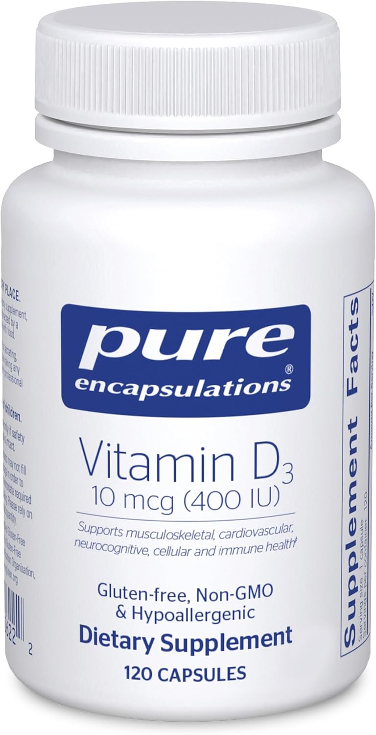 Pure Encapsulations Vitamin D3 10 mcg (400 IU) – Hypoallergenic Support for Bone and Immune Health – 120 Capsules