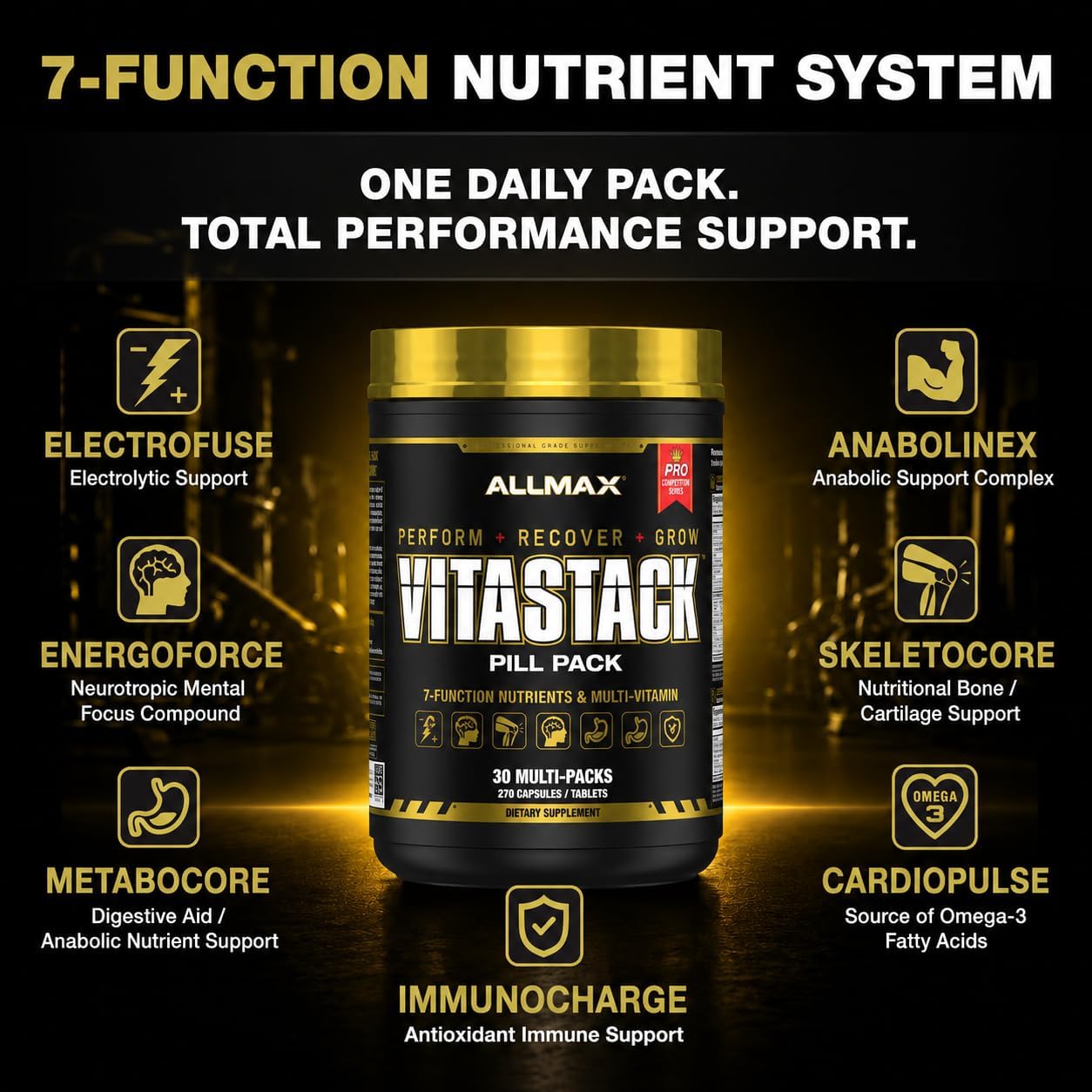 ALLMAX VITASTACK Multivitamin Packs – 30 Daily Packs with Omega-3, BCAAs & Enzymes - görsel 2
