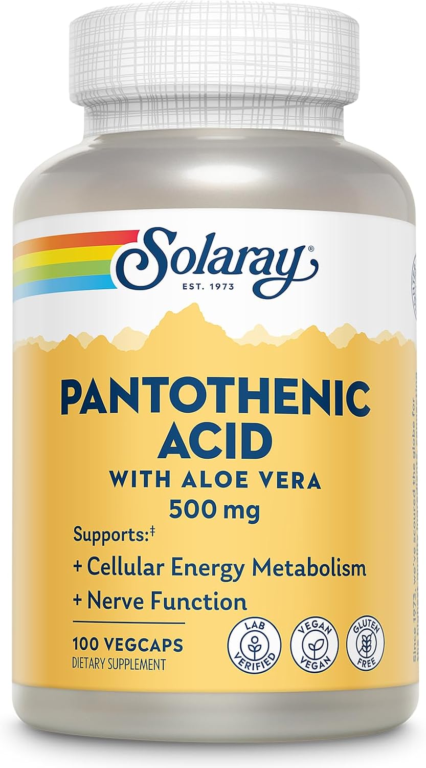 SOLARAY Pantothenic Acid 500 mg – Vitamin B5 Supplement – 100 VegCaps