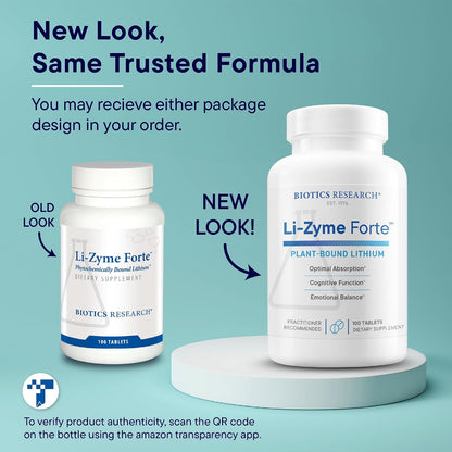 BIOTICS RESEARCH Li Zyme Forte: Plant-Sourced Lithium for Brain Function, Memory & Mood Support (100 Tablets)
