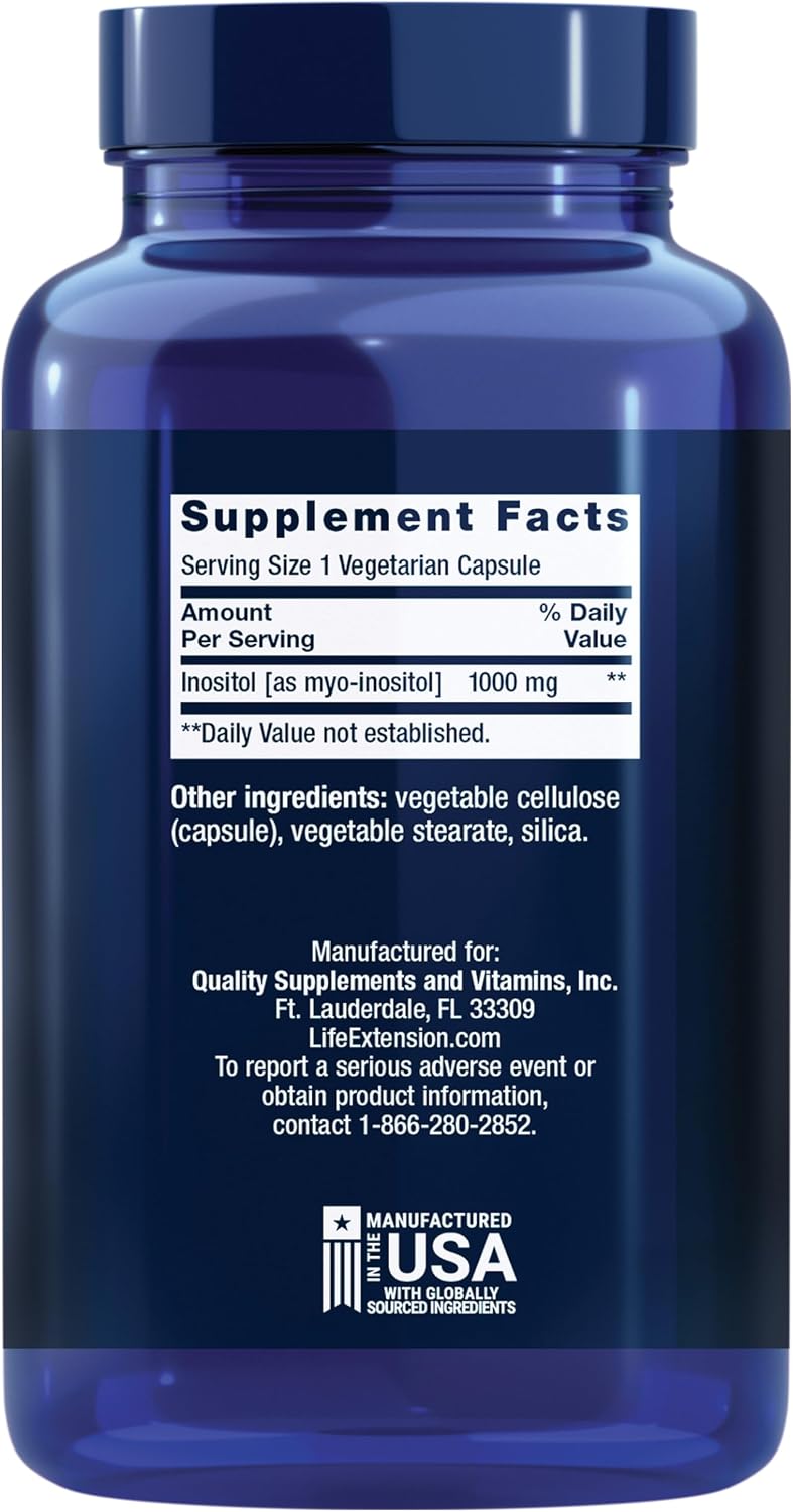 Life Extension Inositol Caps – 1000 mg, Myo-Inositol – Mood Health, Wellbeing, Healthy Metabolism, Hormone Balance – Gluten-Free, Non-GMO, Vegetarian – 360 Capsules