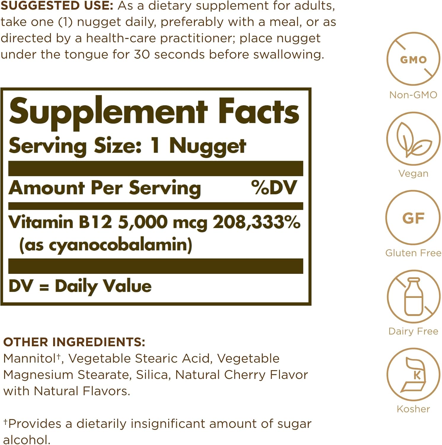 Solgar Megasorb Vitamin B-12, 5000mcg, 30 Sublingual Nuggets