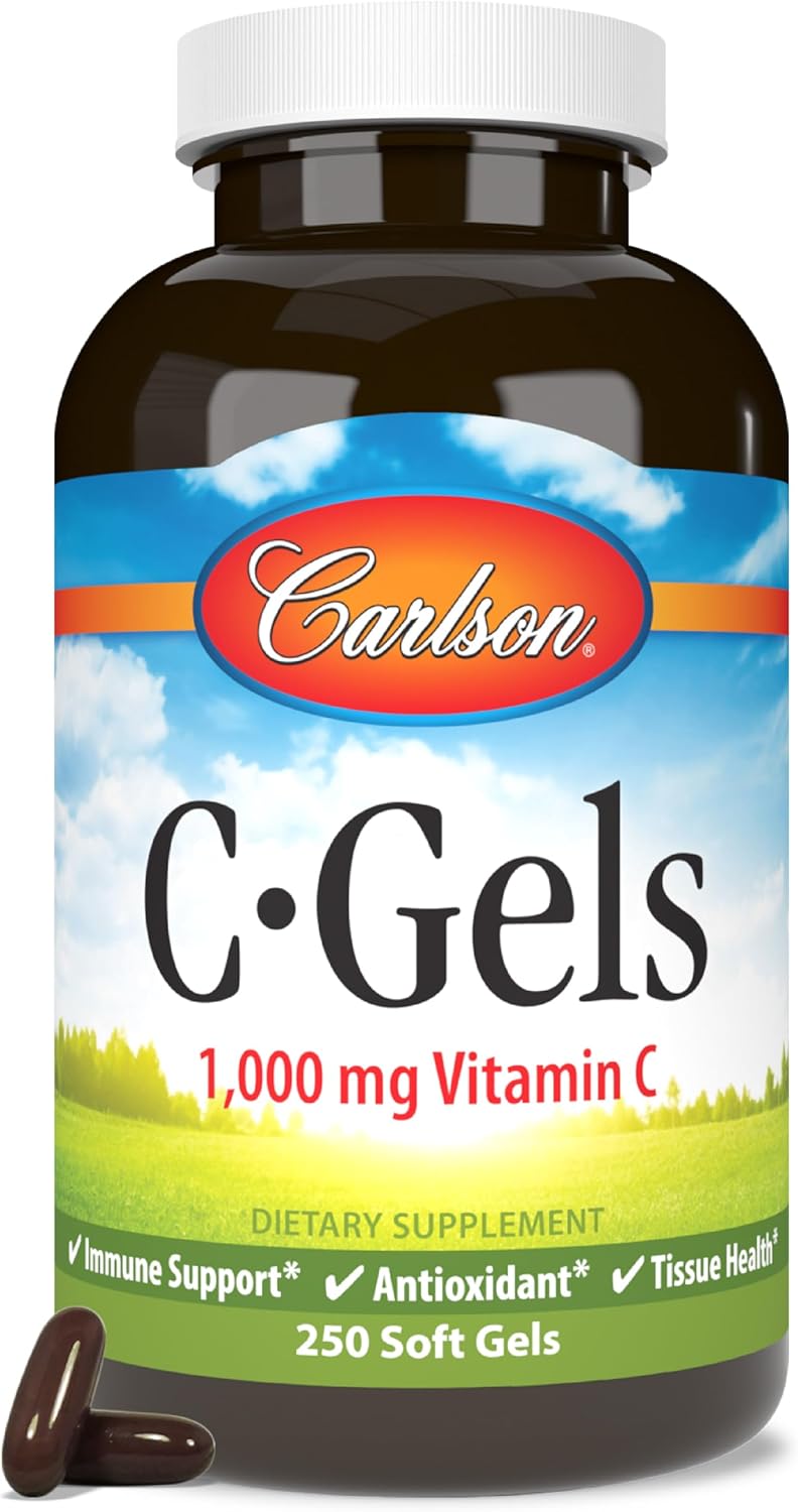 Carlson - C-Gels, 1000mg, Vitamin C Softgels, Immune Support & Cardiovascular Health, Antioxidant, Vitamin C Supplement, 250 Softgels