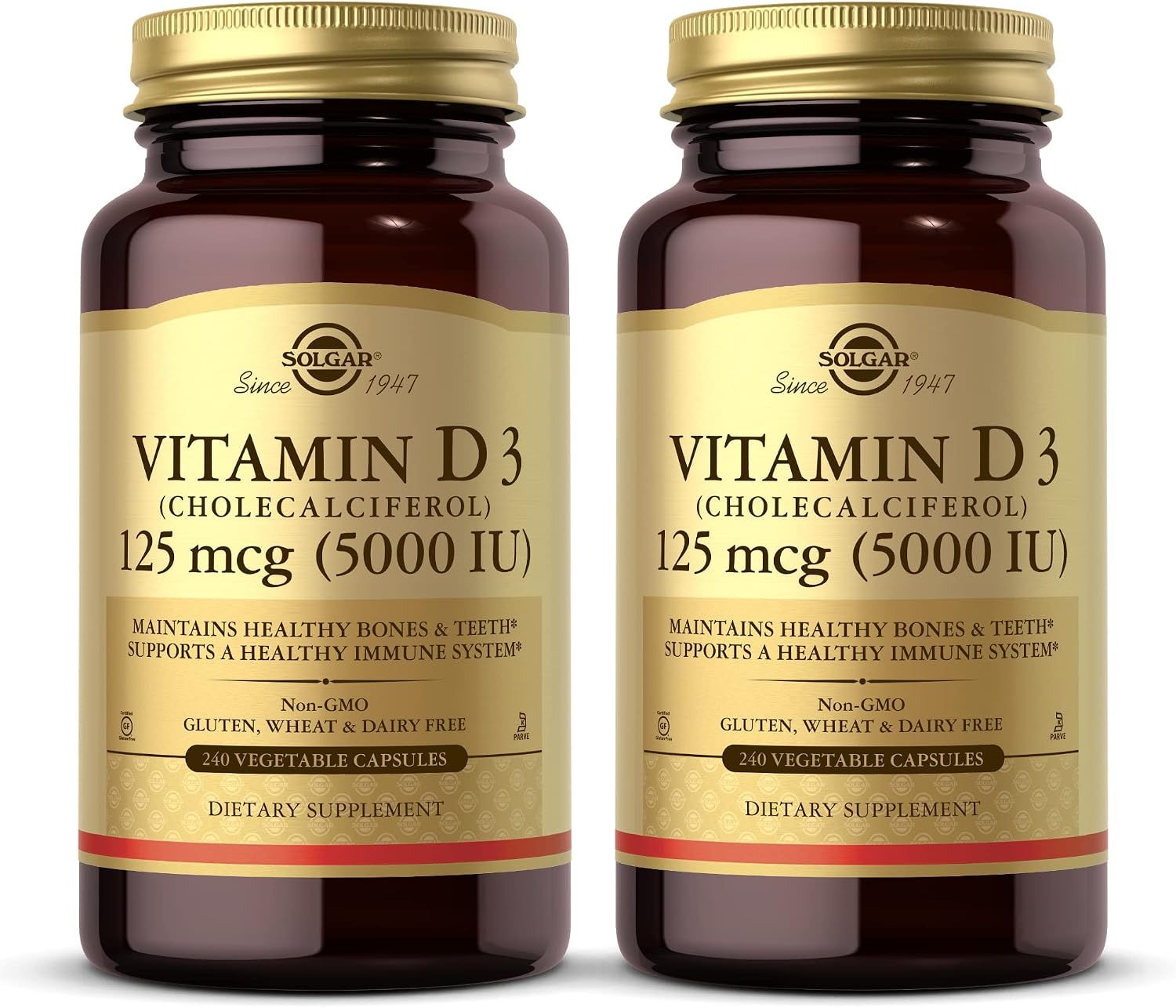 Solgar Vitamin D3 (Cholecalciferol) 125 mcg (5000 IU), 100 Softgels – Bone and Immune Support
