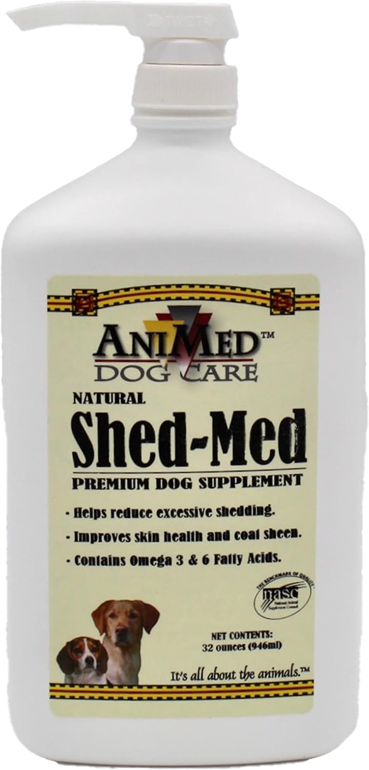 AniMed Shed-Med Premium Dog Supplement - Natural Ingredients for Reduced Shedding and Improved Skin and Coat Health, 946 mL - görsel 1