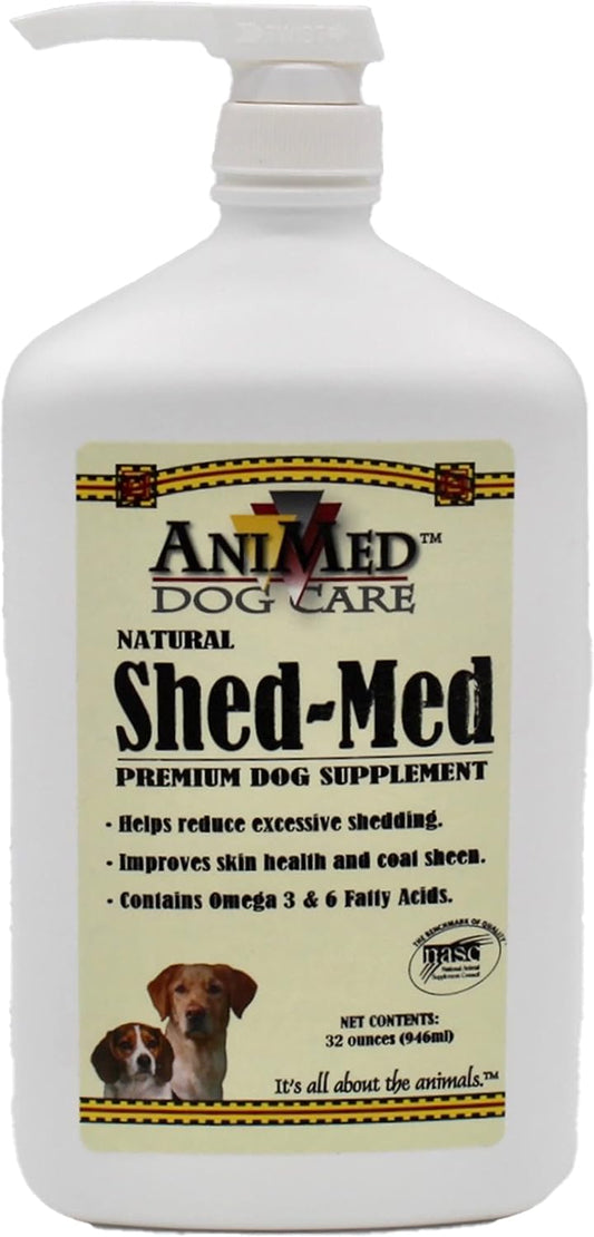 AniMed Shed-Med Premium Dog Supplement - Natural Ingredients for Reduced Shedding and Improved Skin and Coat Health, 946 mL