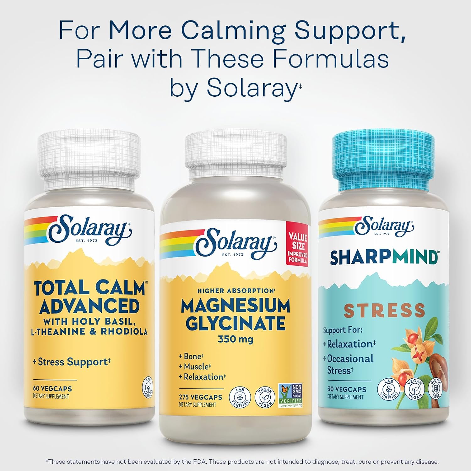 SOLARAY Total Calm Advanced – Nervous System & Cellular Energy Support with Holy Basil, L-Theanine, Rhodiola Rosea, and Vitamin B12