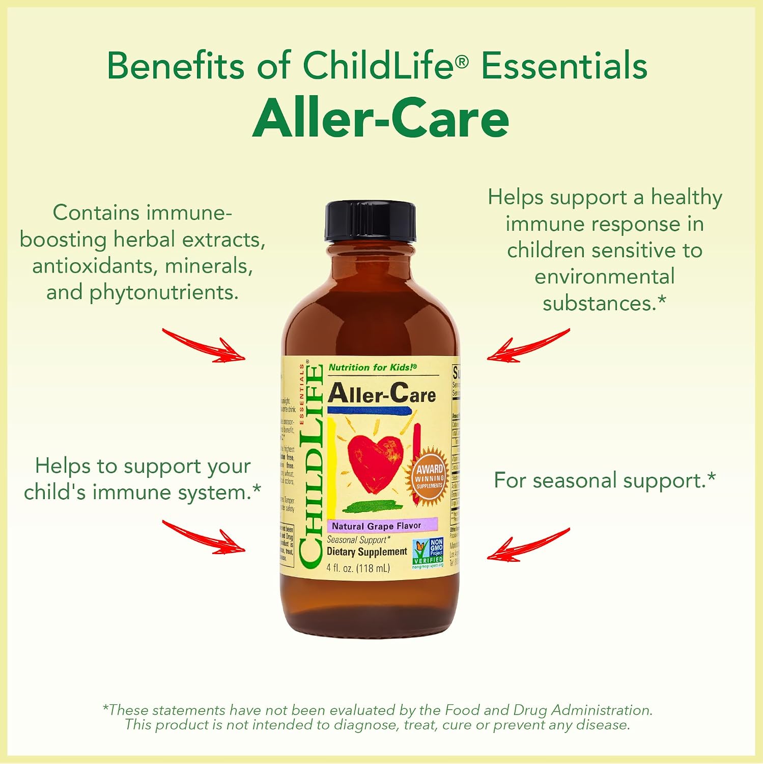 CHILDLIFE ESSENTIALS Aller-Care - Natural Liquid Relief for Kids & Toddlers, Seasonal Support Syrup with Elderberry, Zinc, Bromelain, & Vitamin C, Immune Support Formula - 118 mL (4 fl oz)