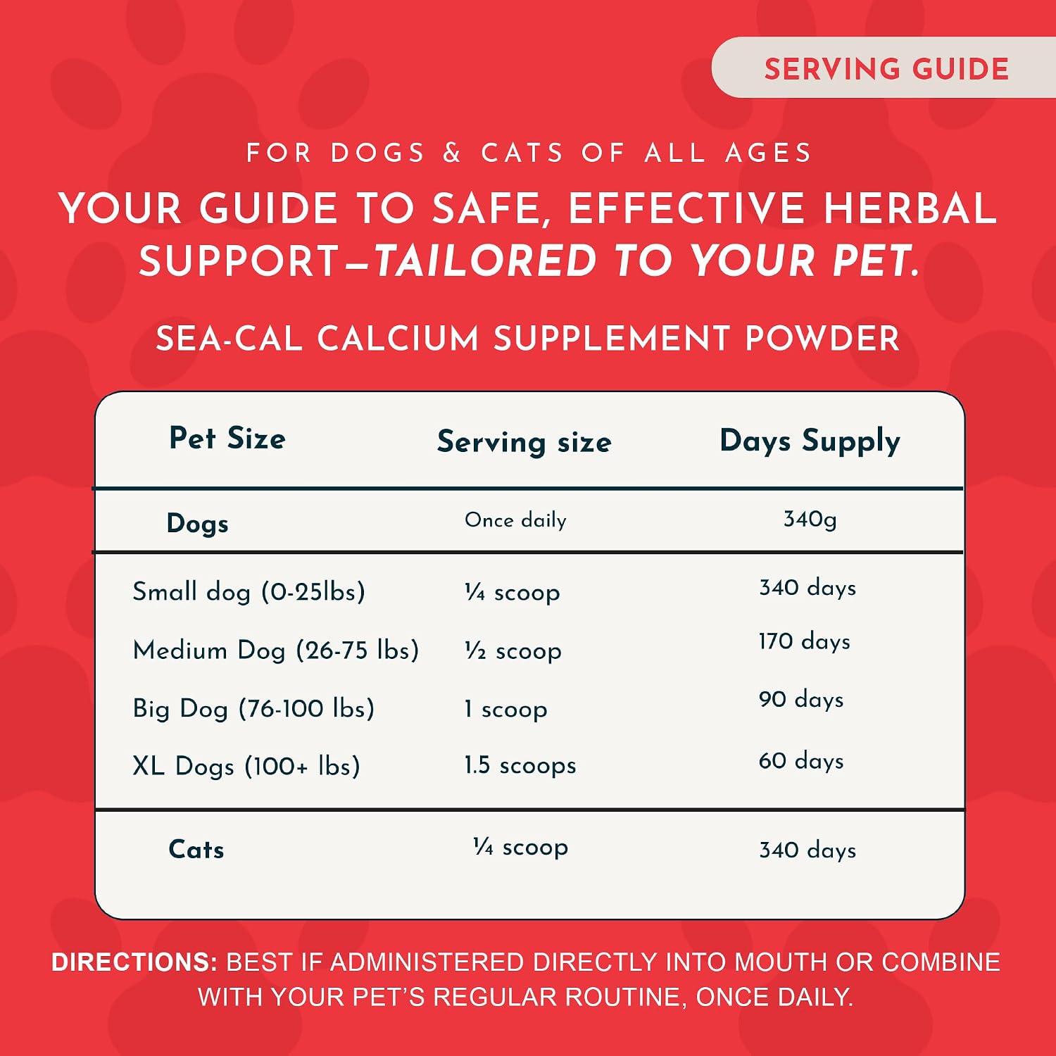 Sea-Cal Pure Seaweed Calcium Powder for Dogs & Cats with Magnesium - 340 g
