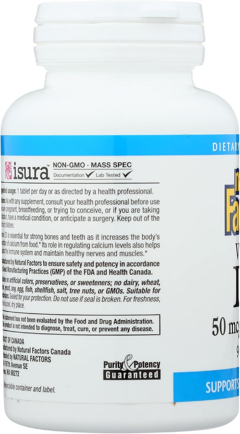 Natural Factors - Vitamin D3 2000 IU, Promotes Bone Health, 90 Tablets